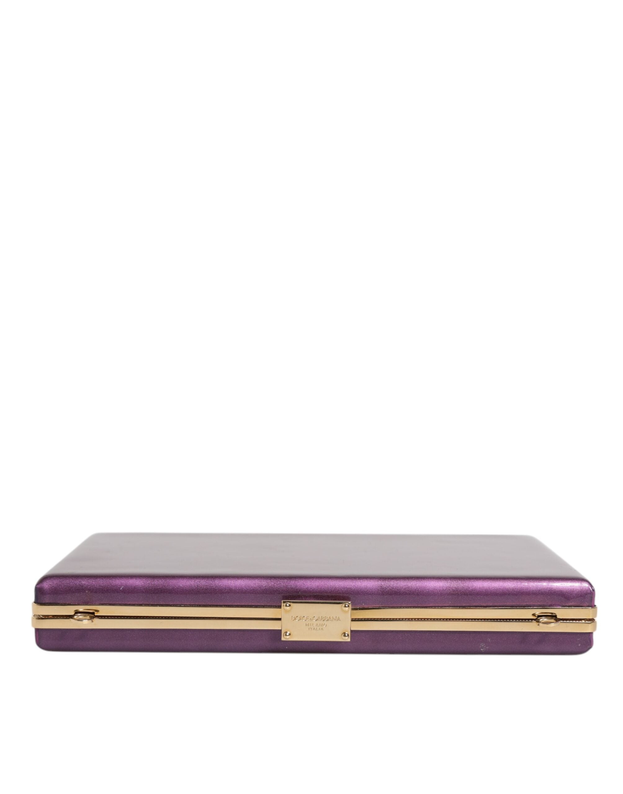 Sac pochette en cuir violet Dolce & Gabbana, élégant sac de soirée à bandoulière pour femme.