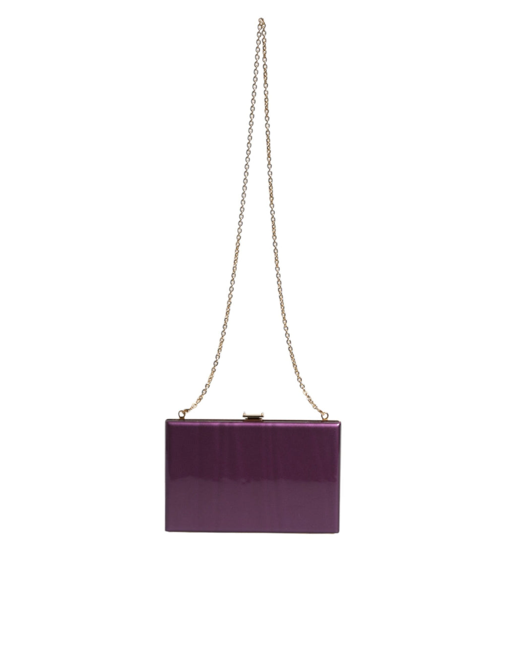 Pochette en cuir violet Dolce & Gabbana, sac de soirée croisé, élégant et sophistiqué, avec détail en or sur la fermeture.