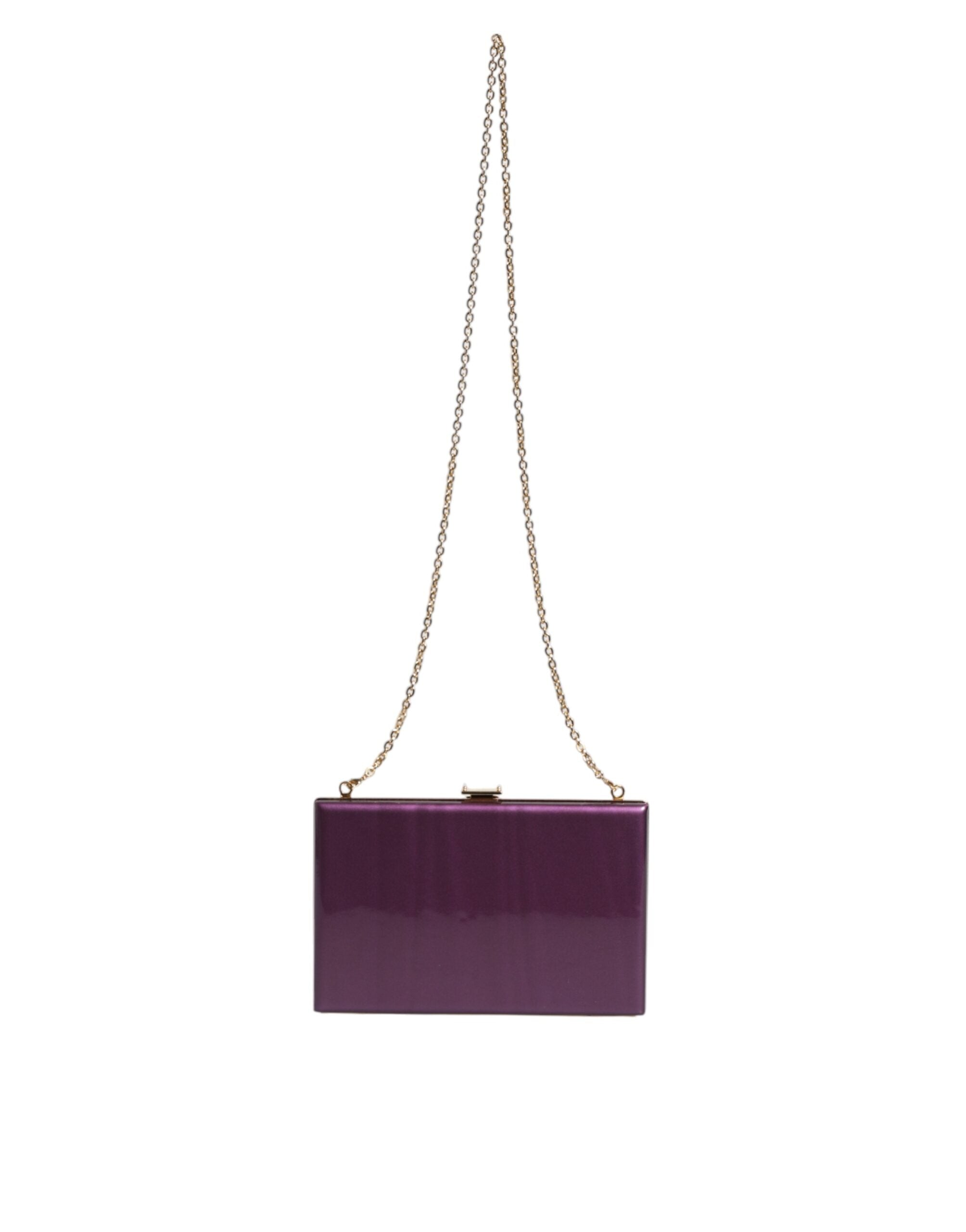 Pochette en cuir violet Dolce & Gabbana, sac de soirée croisé, élégant et sophistiqué, avec détail en or sur la fermeture.