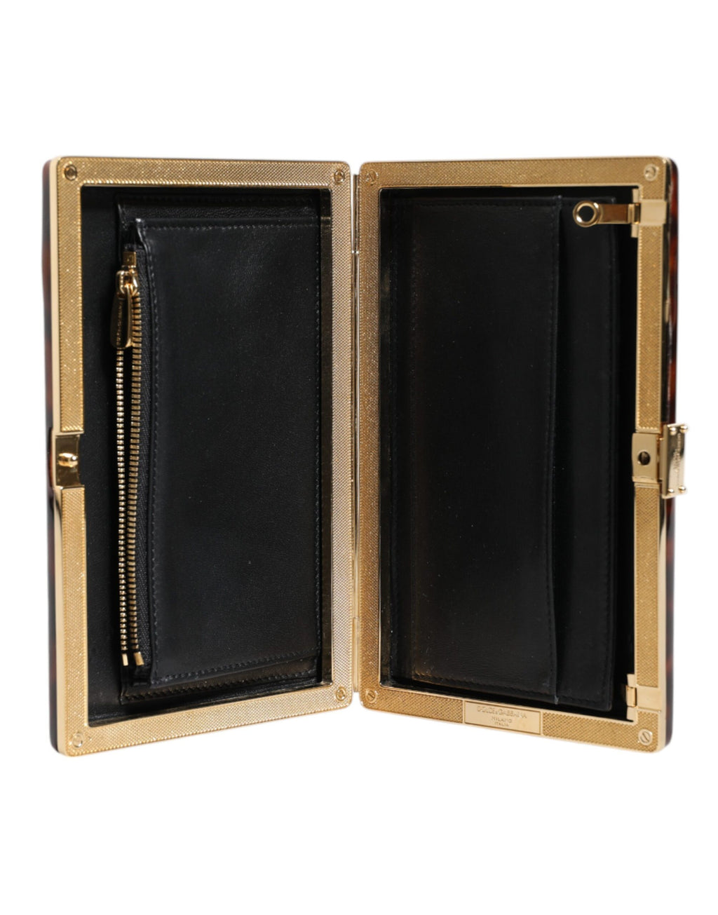 Sac clutch en cuir marron Dolce & Gabbana, sacoche de soirée élégante avec bandoulière pour femme.
