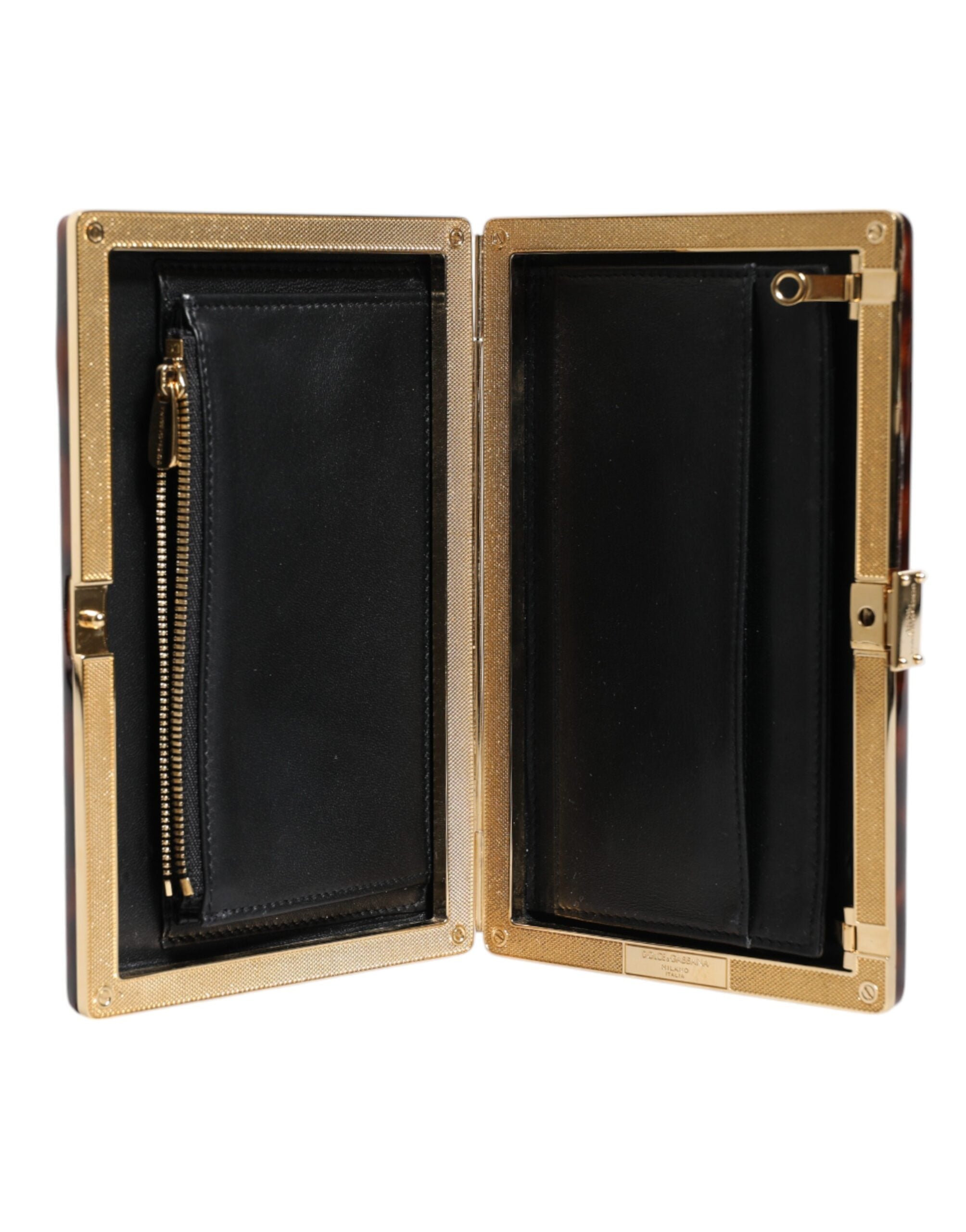 Sac clutch en cuir marron Dolce & Gabbana, sacoche de soirée élégante avec bandoulière pour femme.