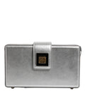 Sac à bandoulière en cuir argenté Dolce & Gabbana DG BOX avec bandoulière en métal brillant, élégant et sophistiqué.