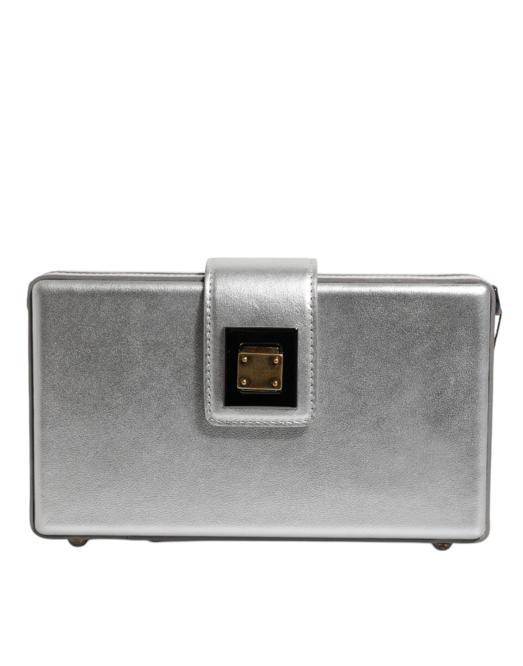 Sac à bandoulière en cuir argenté Dolce & Gabbana DG BOX avec bandoulière métallique en cuir.