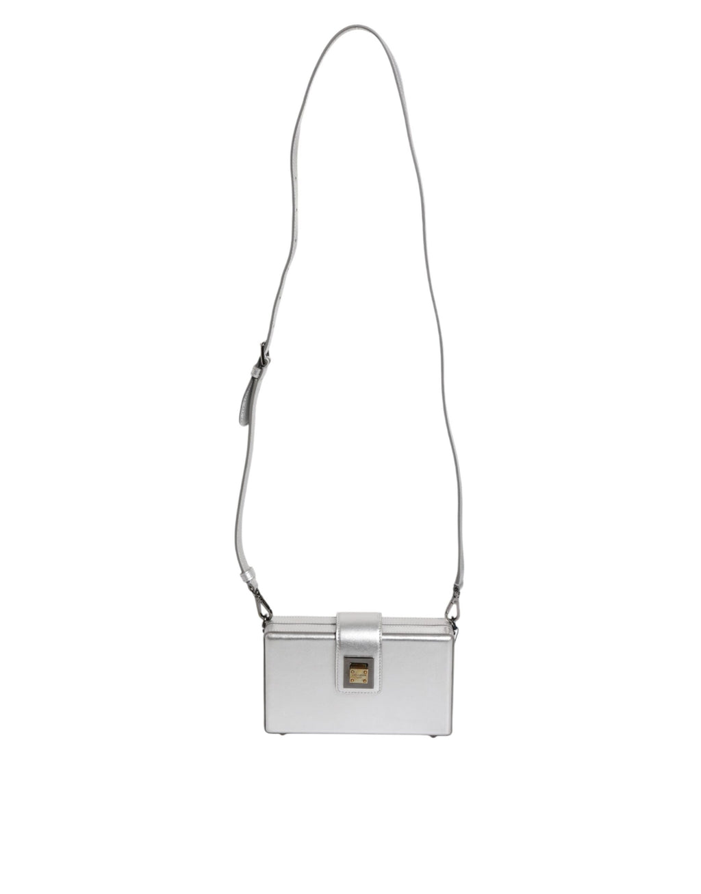 Sac à bandoulière en cuir argenté Dolce & Gabbana DG BOX avec chaîne métallique, élégant et moderne.