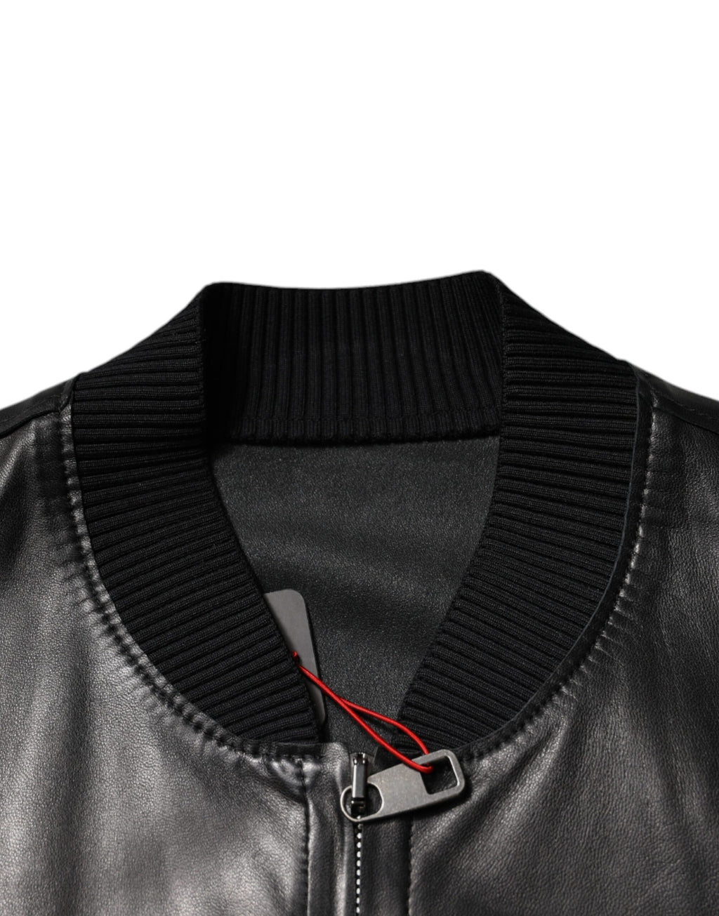 Veste biker noire en cuir d'agneau Dolce & Gabbana avec zip complet, style élégant et moderne.