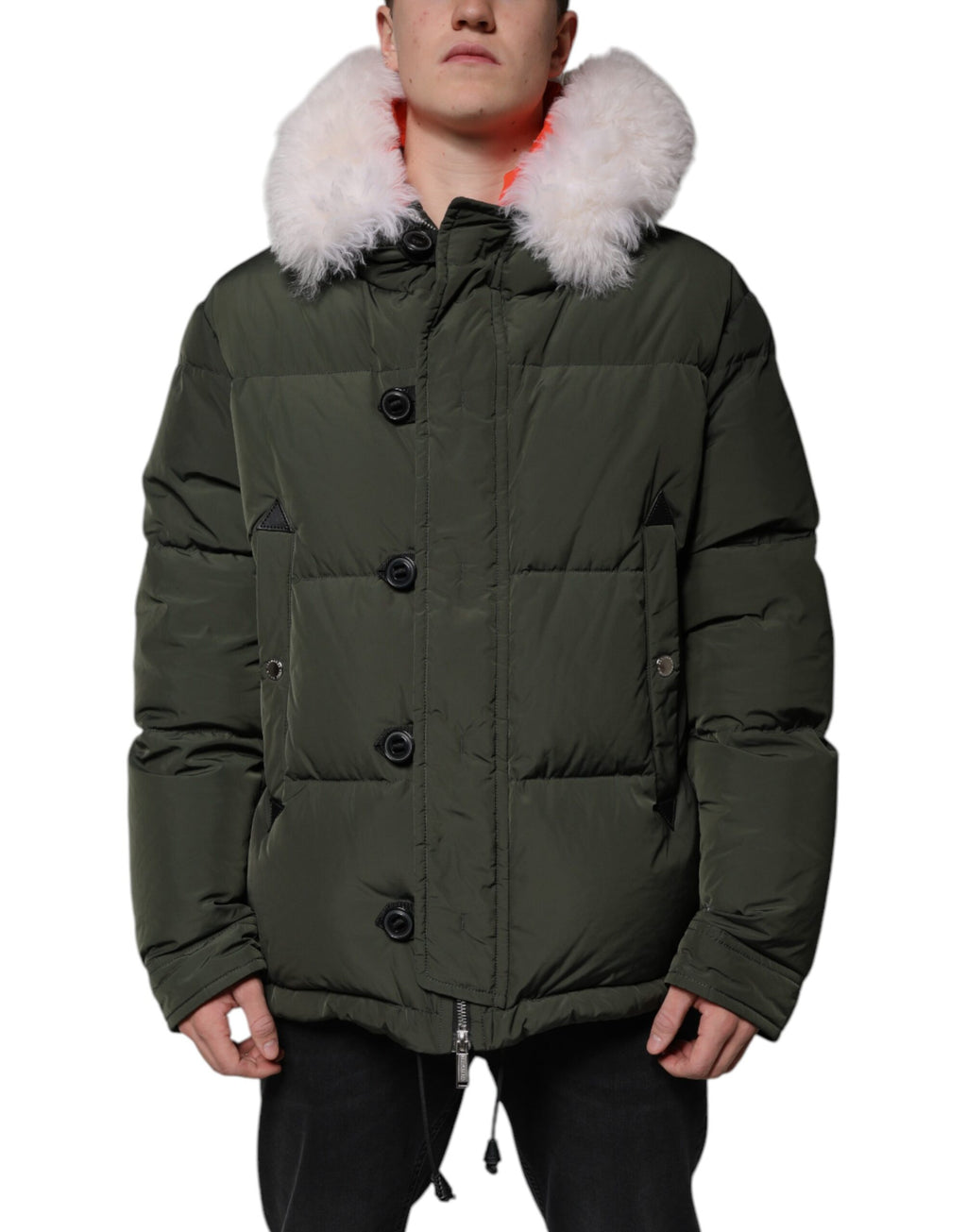 Veste en fourrure à capuche à manches longues Dsquared² vert, style douillet et tendance, avec détails en shearling.