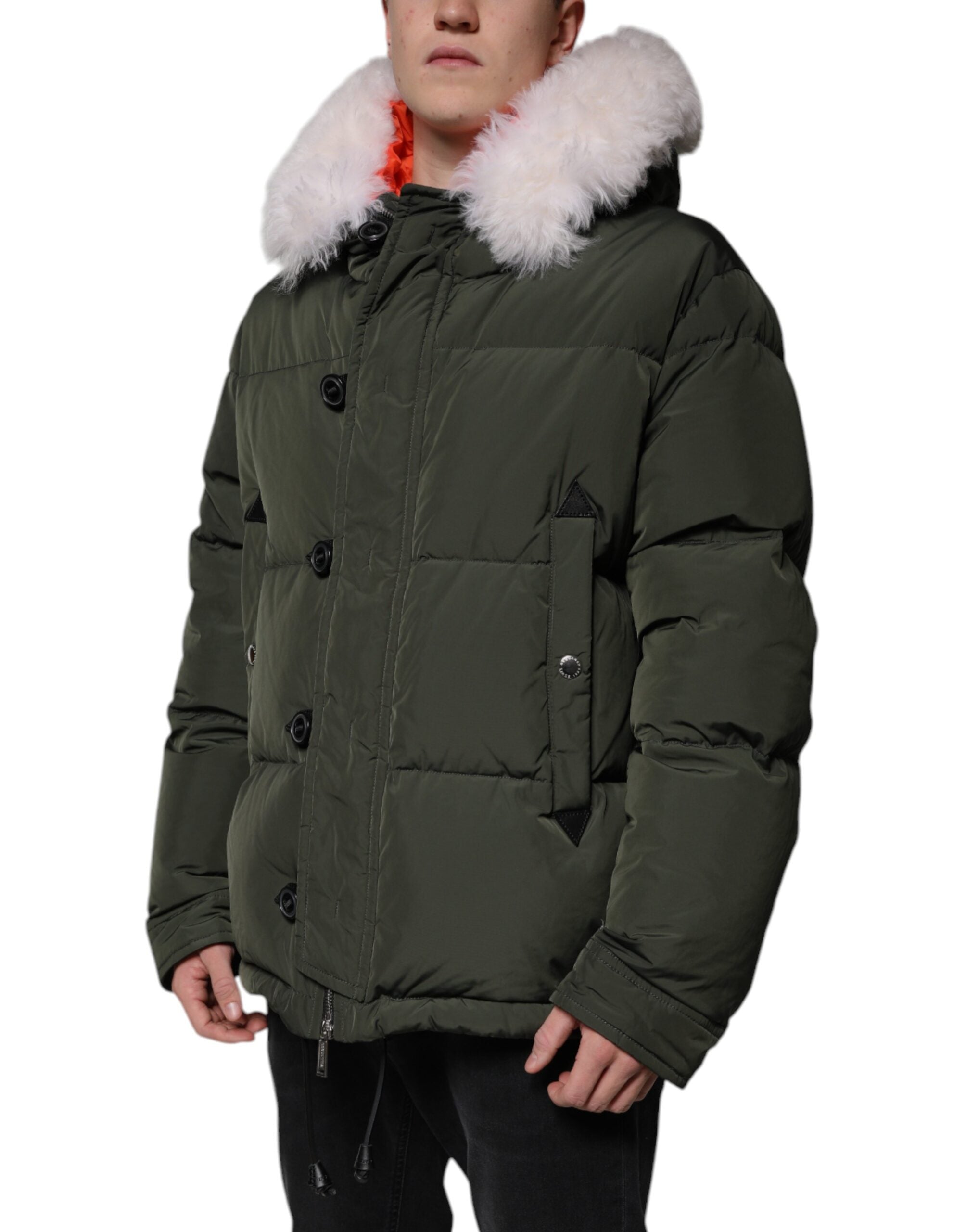 Veste en shearling à capuche verte de Dsquared², manches longues et style chaud et confortable.
