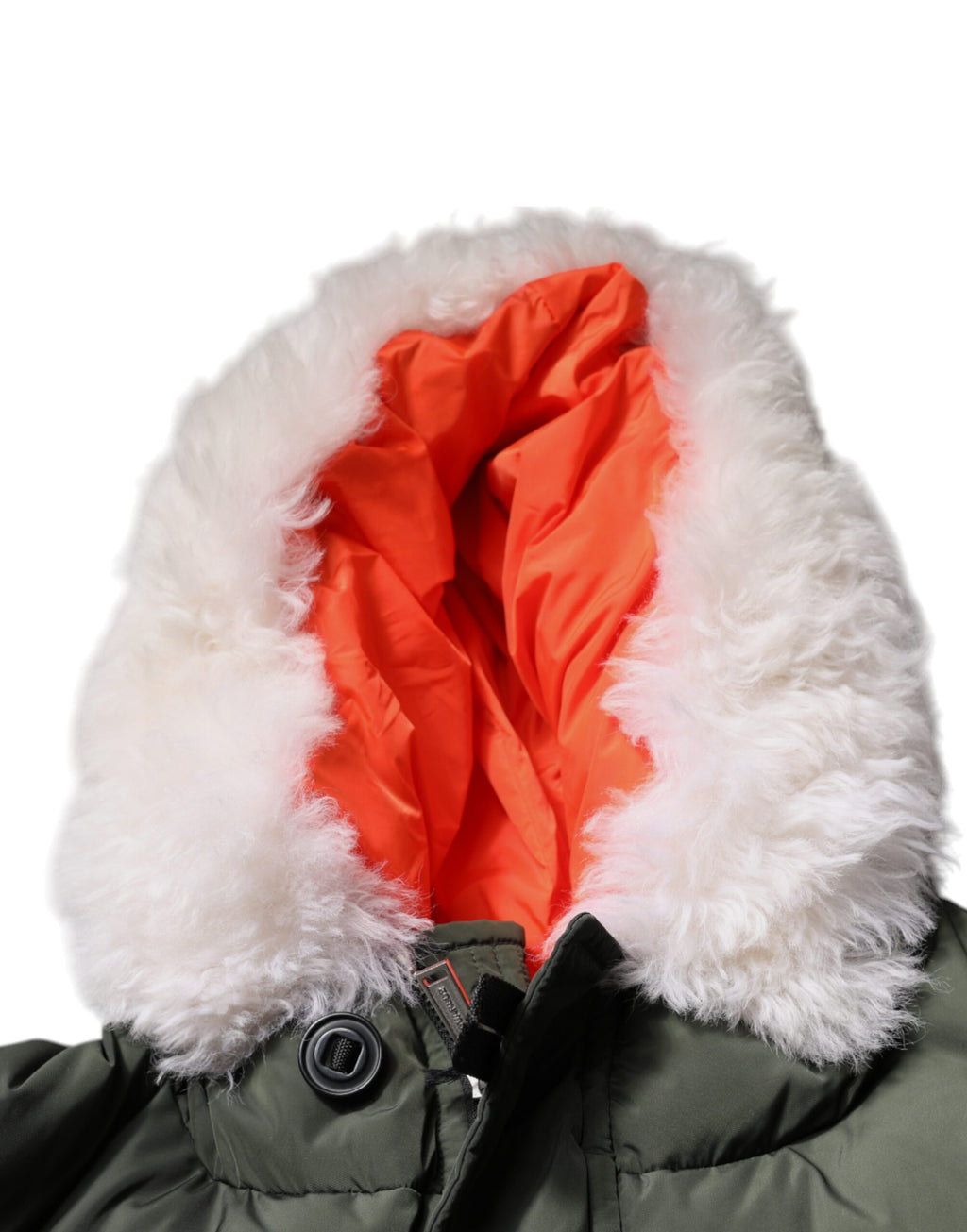 Veste en shearling à capuche verte de Dsquared² avec manches longues et détails en fourrure, idéale pour l'hiver.