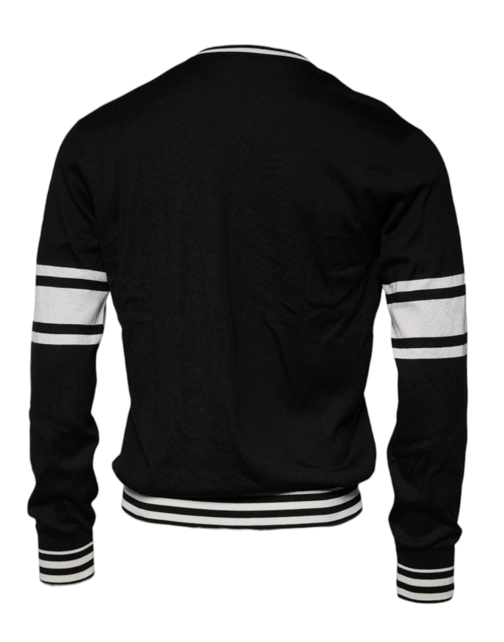 Pull en coton Dolce & Gabbana à col rond avec motif guitare noir et blanc, en soie et coton pour homme.