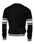 Pull en coton Dolce & Gabbana à col rond avec motif guitare noir et blanc, en soie et coton pour homme.