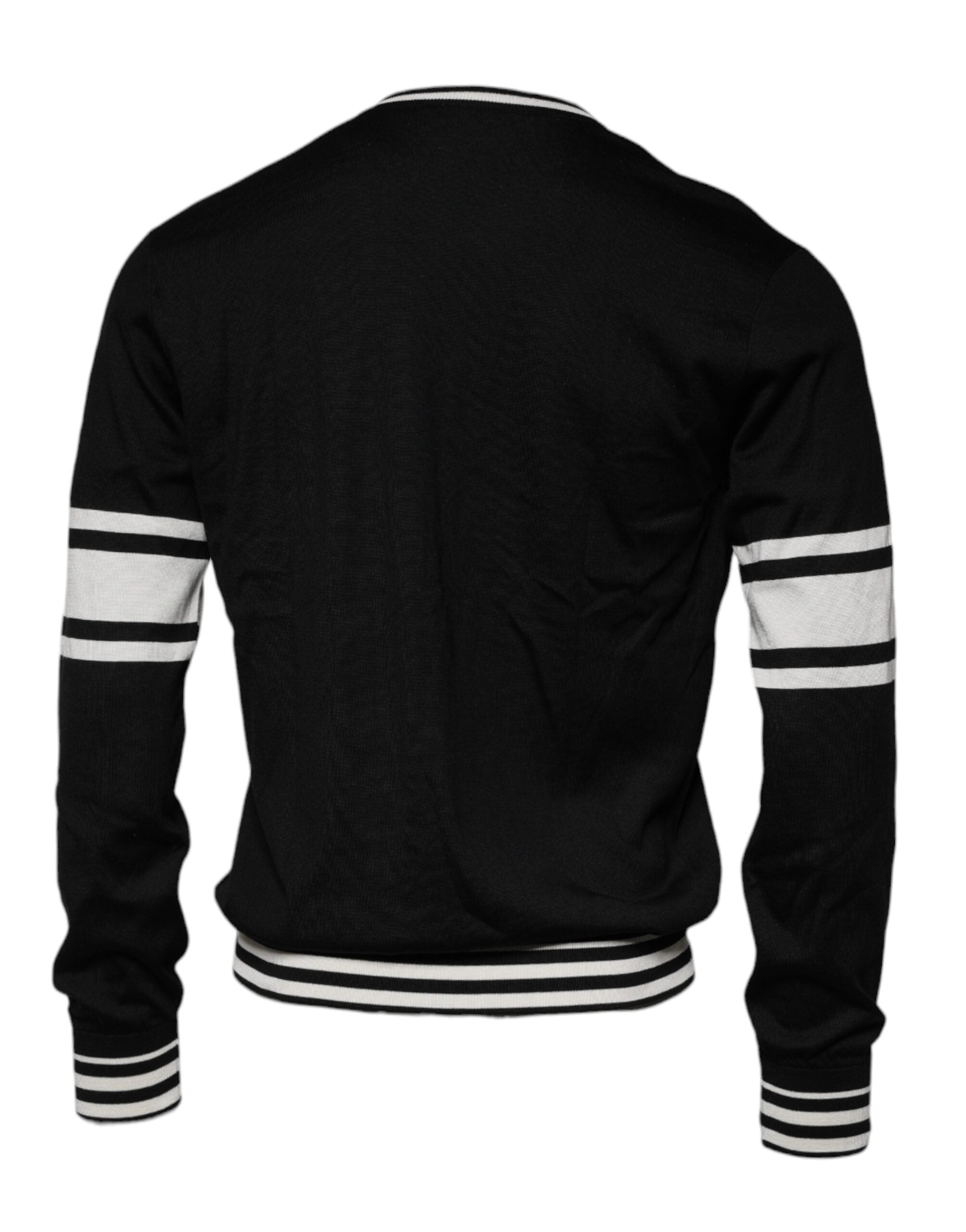 Pull en coton Dolce & Gabbana à col rond avec motif guitare noir et blanc, en soie et coton pour homme.