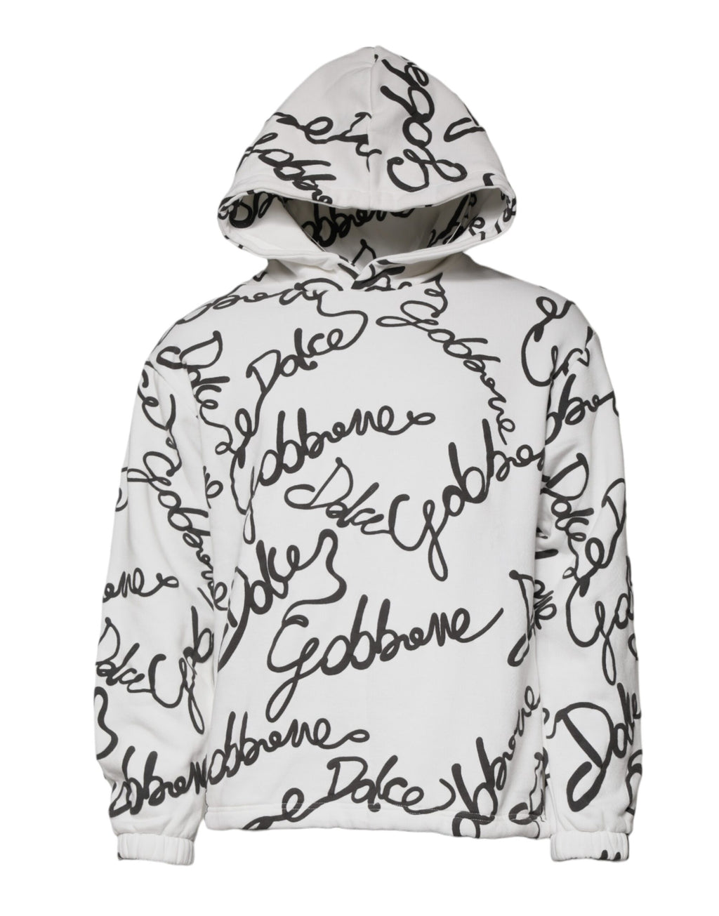Sweat à capuche blanc Dolce & Gabbana en coton avec logo visible, doux et confortable, porté sur un mannequin.