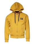 Sweat à capuche Dolce & Gabbana jaune avec logo, zip complet, pull à capuche en coton, style décontracté et tendance.