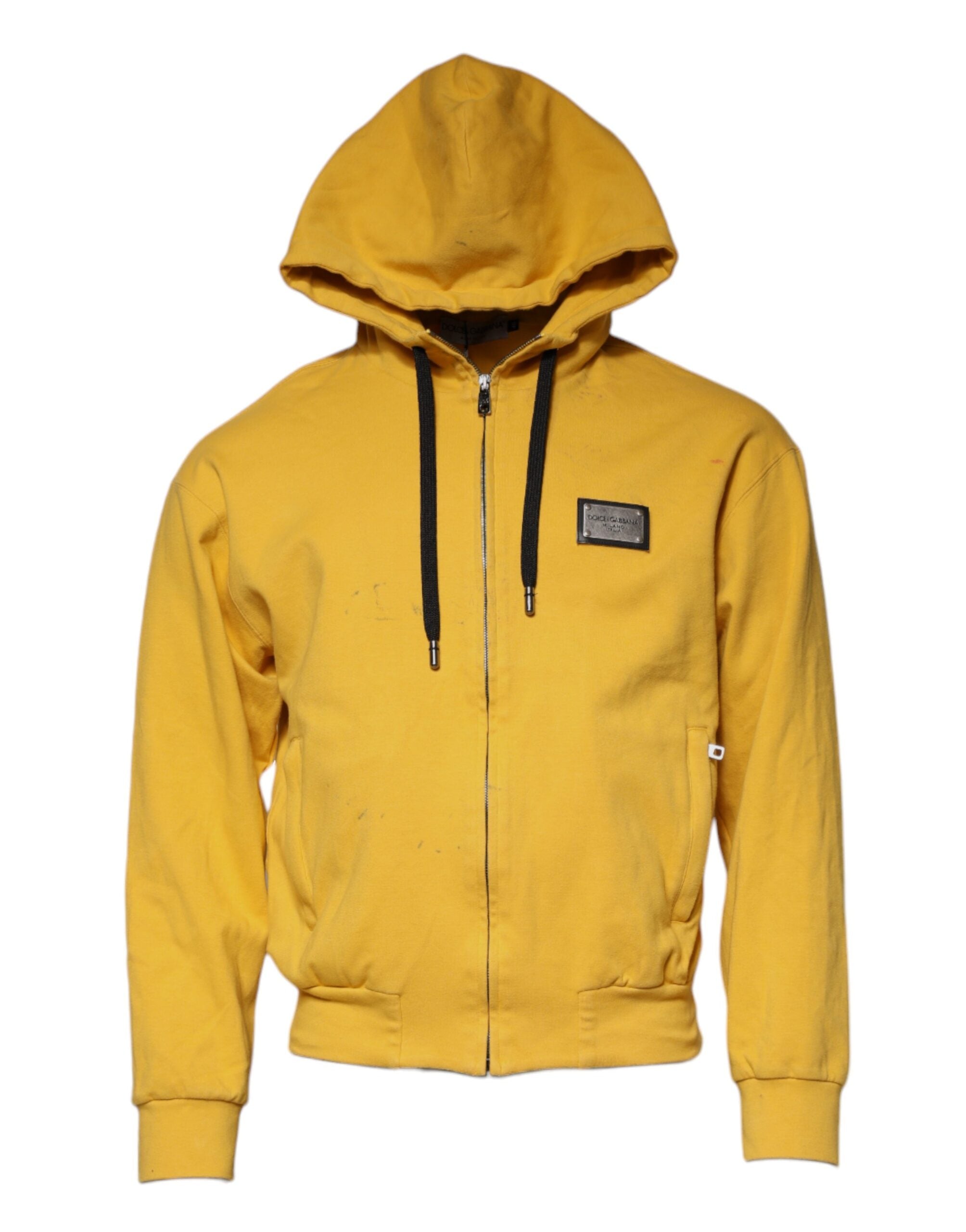 Sweat à capuche Dolce & Gabbana logo jaune avec fermeture éclair pleine longueur, manches longues et poches frontales.