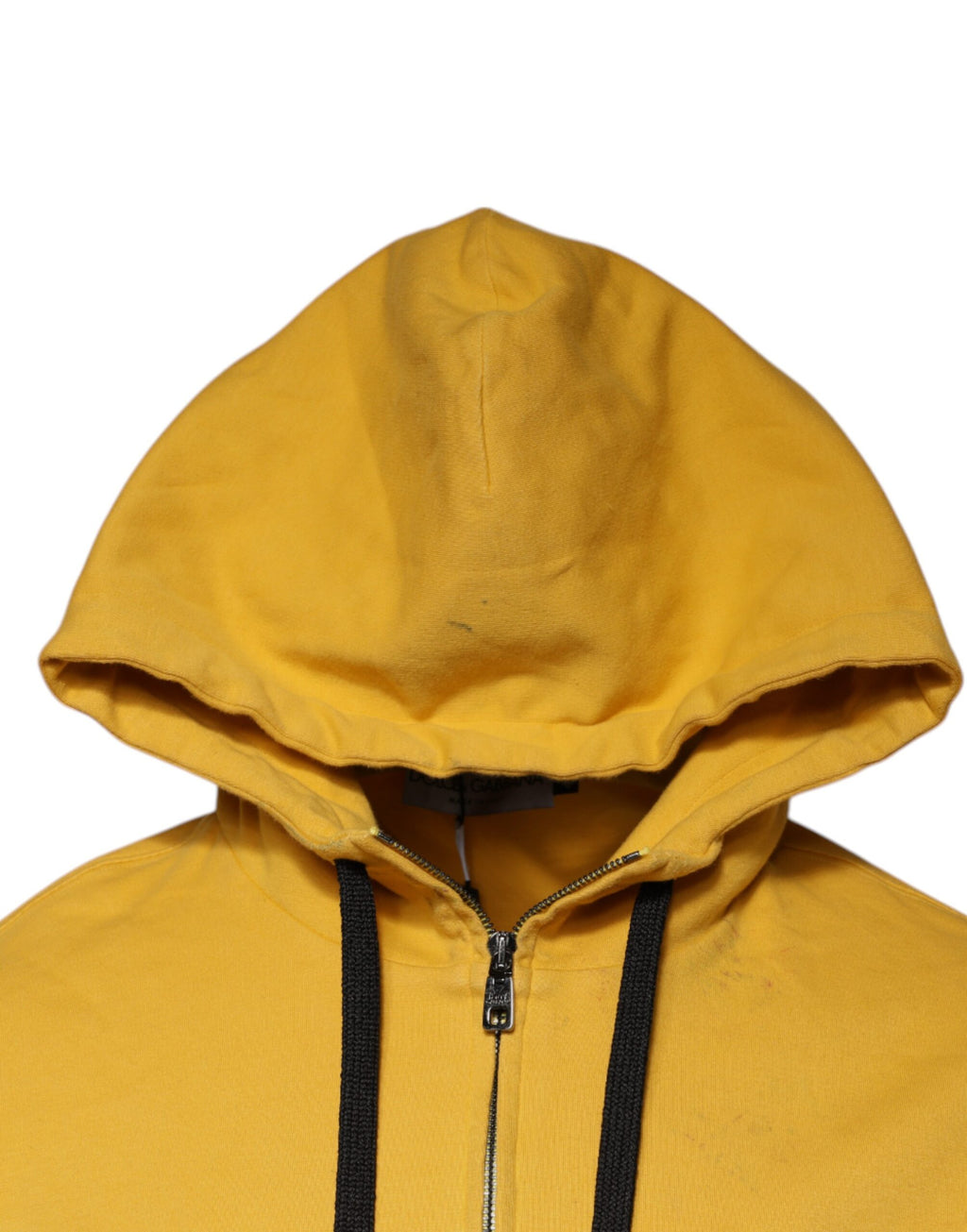 Sweat à capuche Dolce & Gabbana jaune avec logo, zip complet, pull en molleton doux, mode décontractée et élégante.