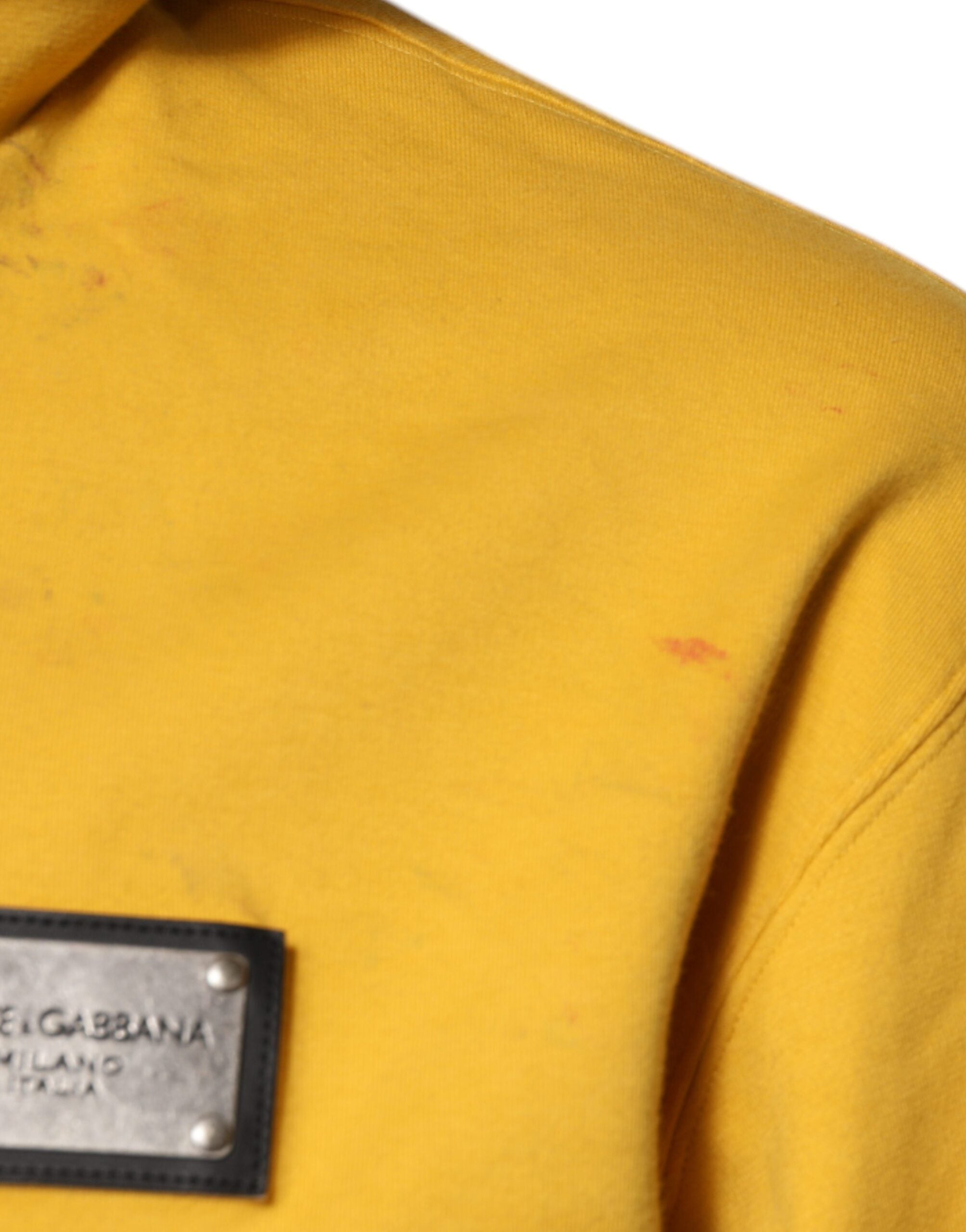 Sweat à capuche Dolce & Gabbana jaune avec logo, zip complet, pull-over en molleton, tissu confortable et style décontracté.