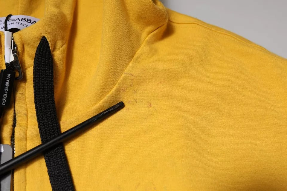 Sweat à capuche Dolce & Gabbana jaune avec logo, fermeture éclair pleine longueur, vêtement décontracté, style moderne.