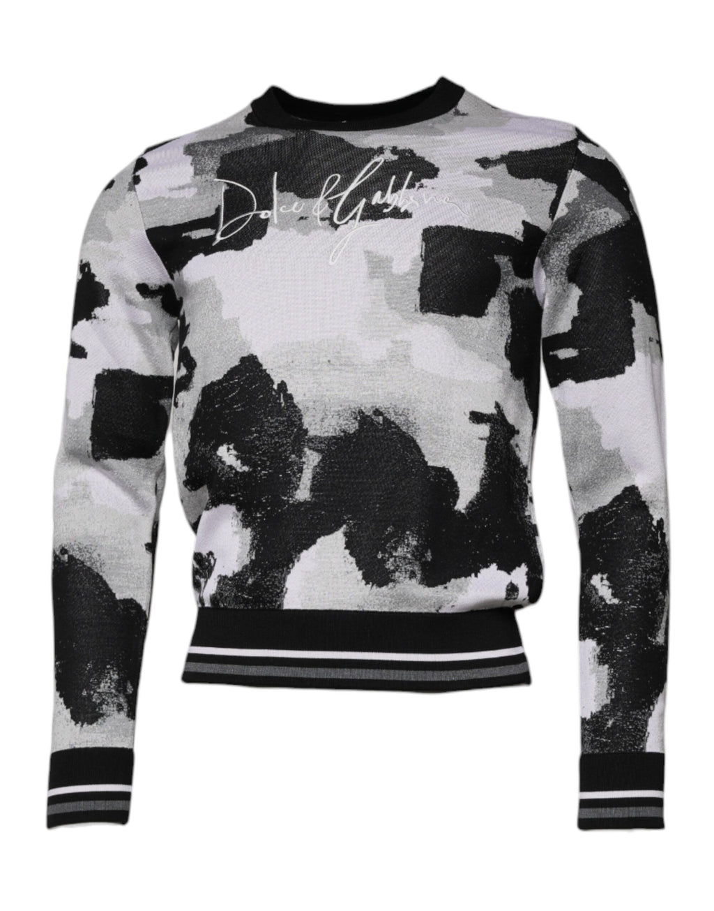 Pull homme Dolce & Gabbana multicolore avec col rond, motif camouflage, en laine ou coton, style décontracté et tendance.