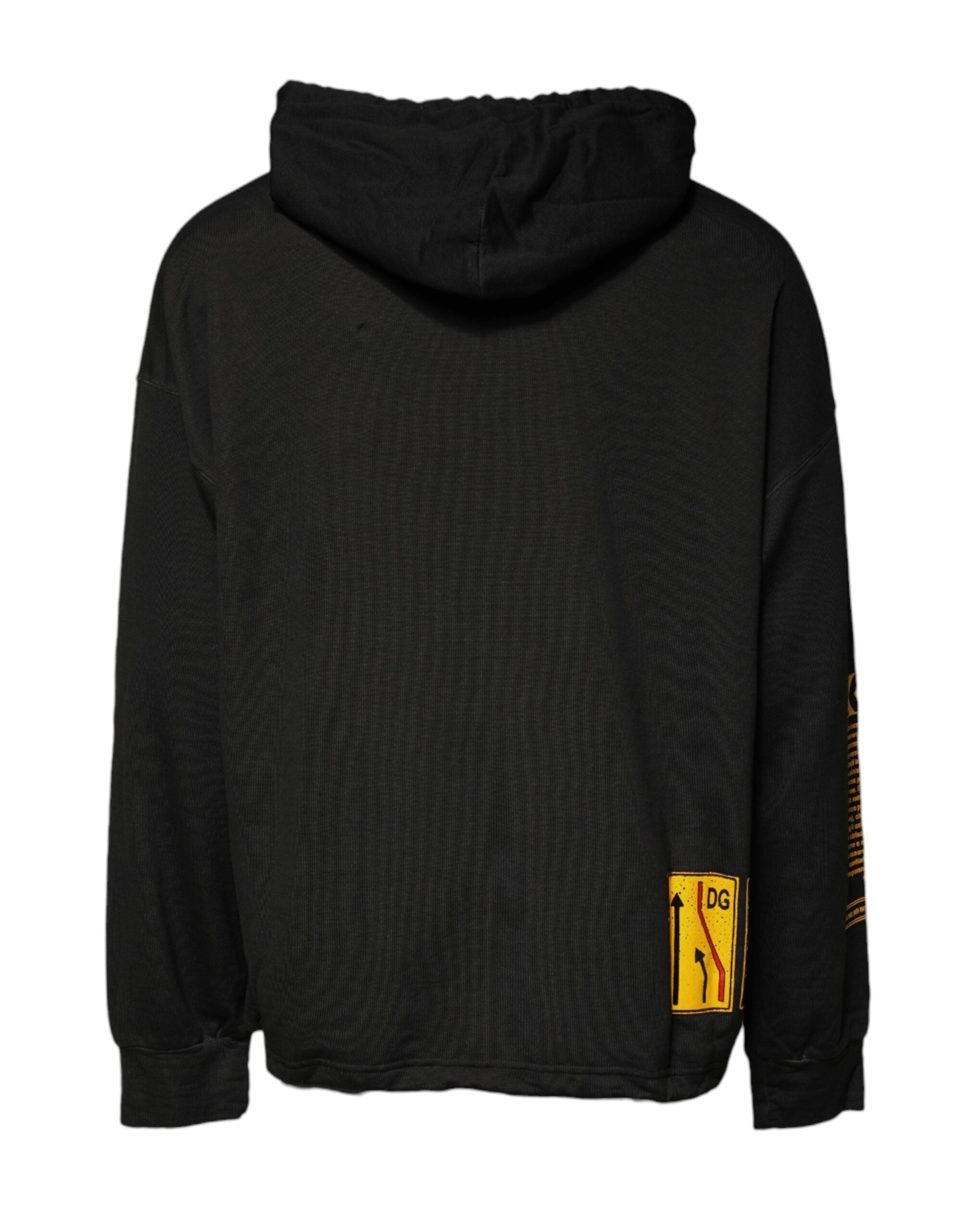 Sweat à capuche en coton noir Dolce & Gabbana DG Shield, pull-over avec logo, détail visible sur le devant.