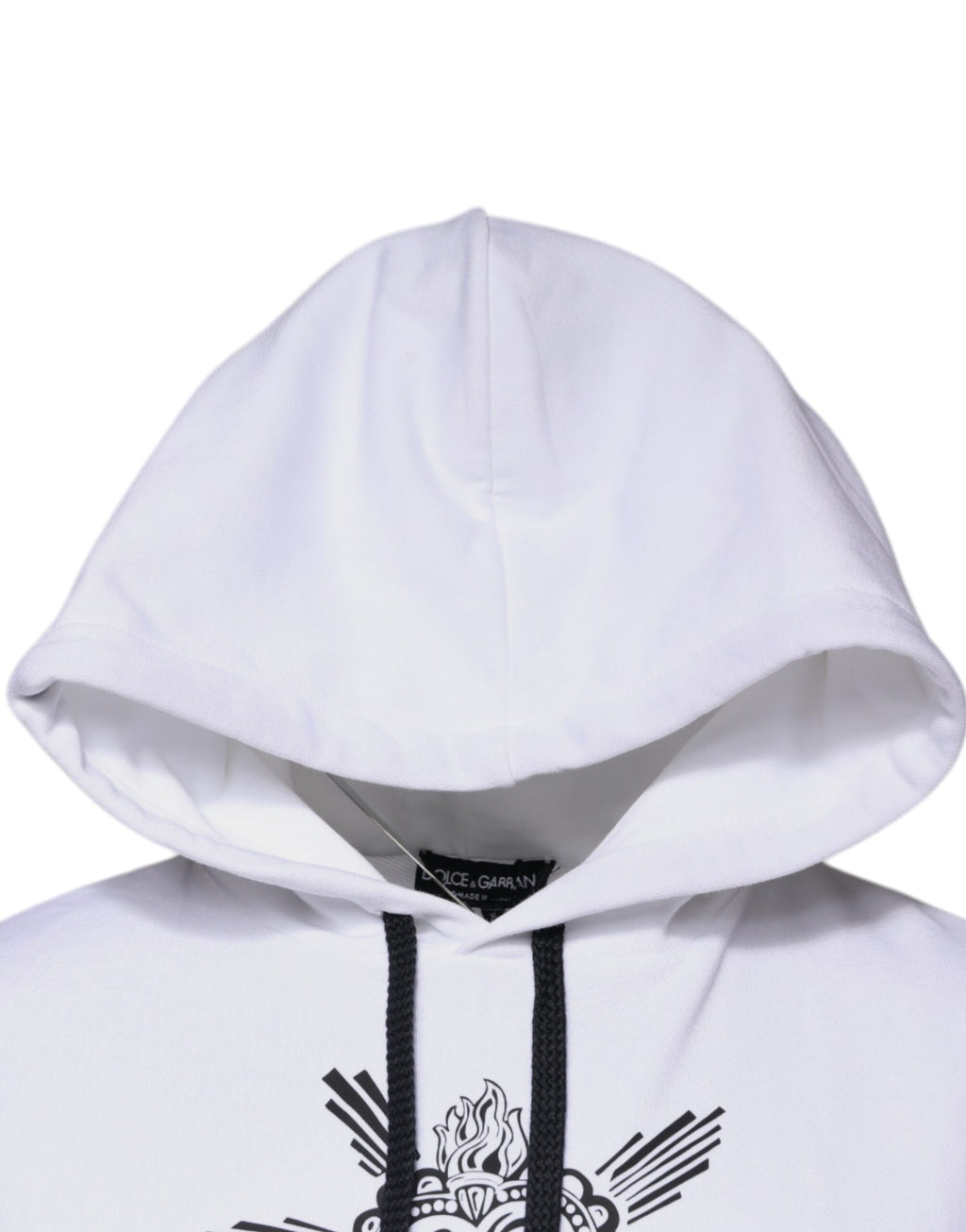 Sweat à capuche blanc Dolce & Gabbana Sacred Heart, pull-over avec motif sacré au centre, tissu doux et confortable.