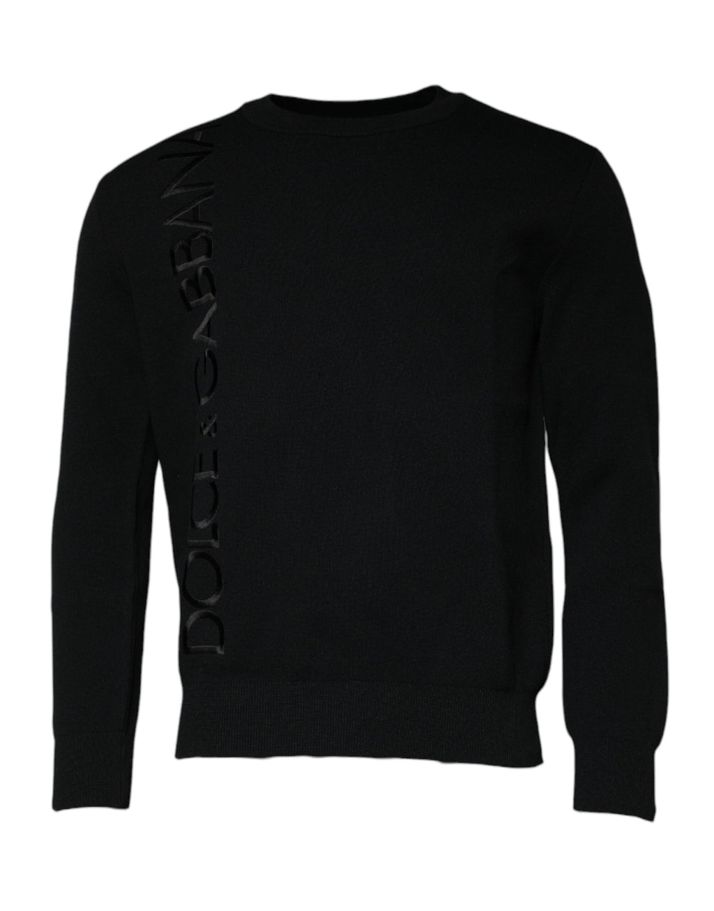 Pull à col rond en nylon noir Dolce & Gabbana avec logo, design tendance et style décontracté.