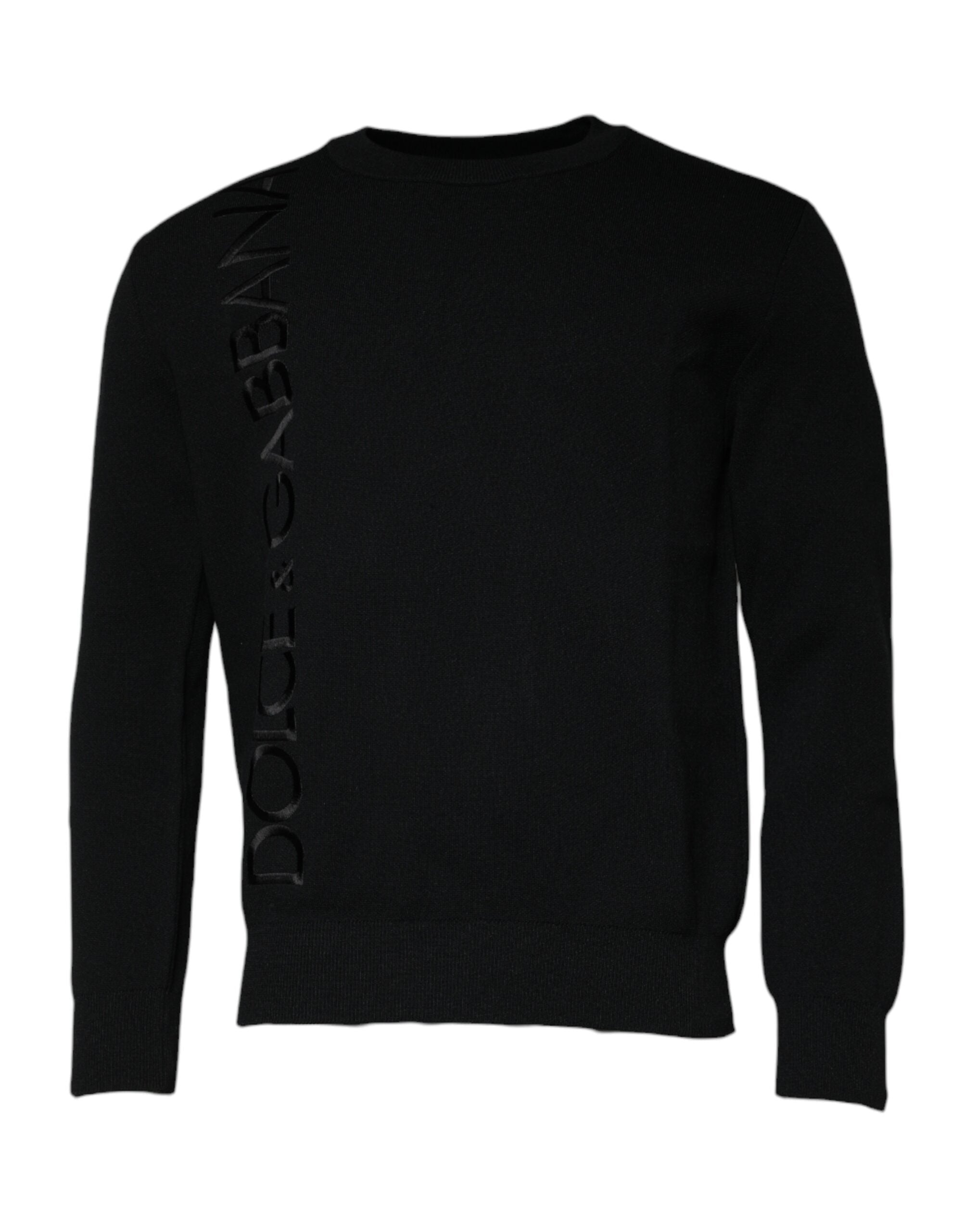 Pull à col rond en nylon noir Dolce & Gabbana avec logo, design tendance et style décontracté.