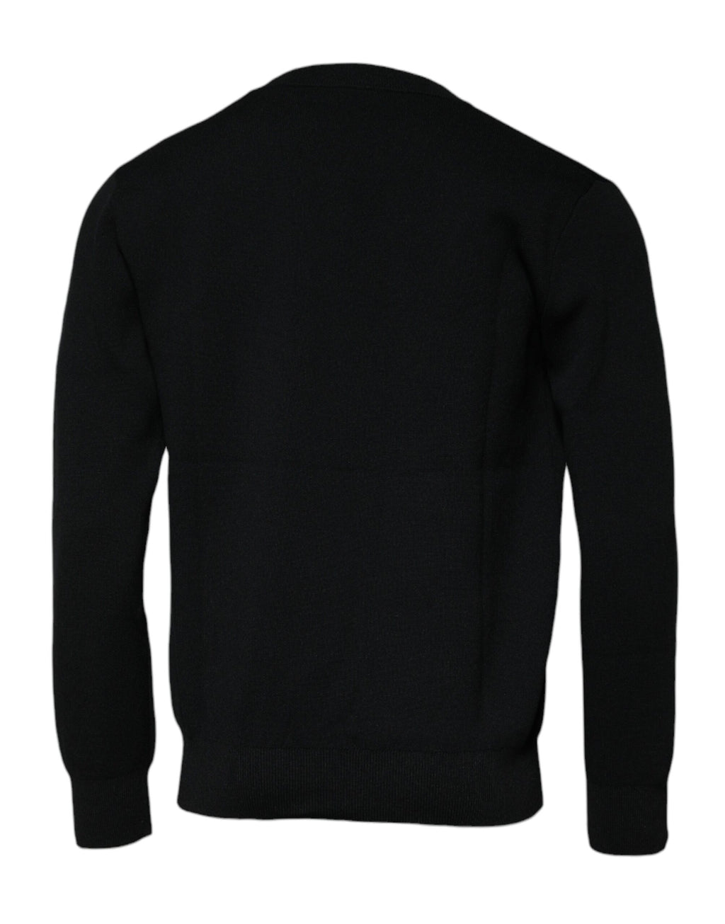 Pull noir en nylon Dolce & Gabbana avec logo, col rond, pull-over élégant et décontracté visible en image.