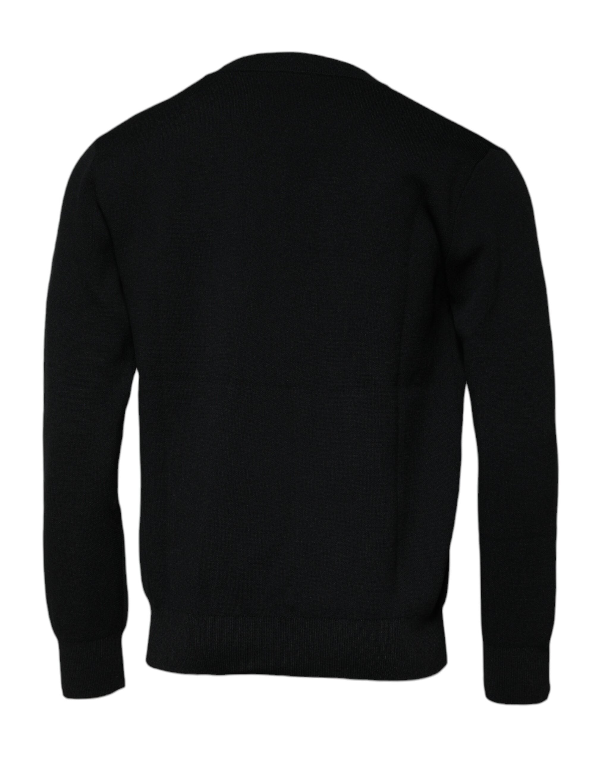 Pull noir en nylon Dolce & Gabbana avec logo, col rond, pull-over élégant et décontracté visible en image.