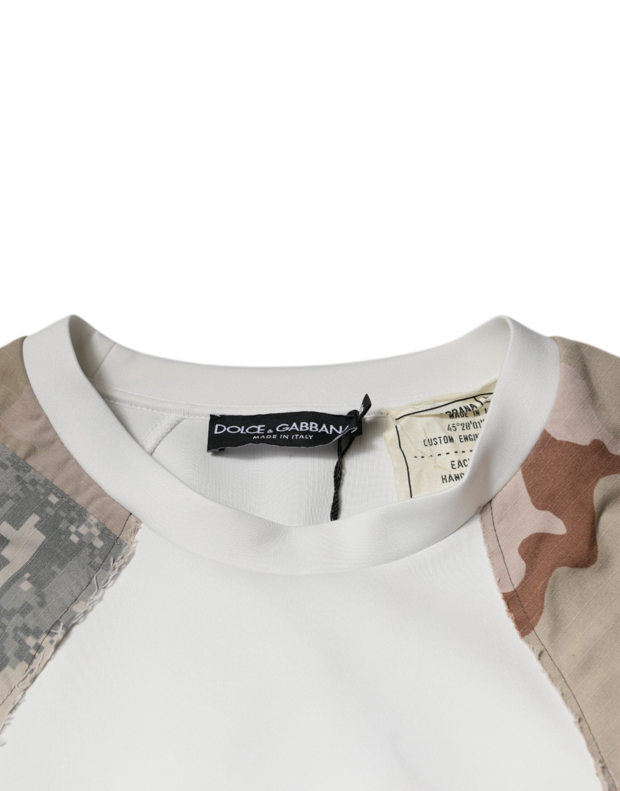 Pull Dolce & Gabbana en coton à patchworks multicolores avec col rond, mode élégante et colorée.