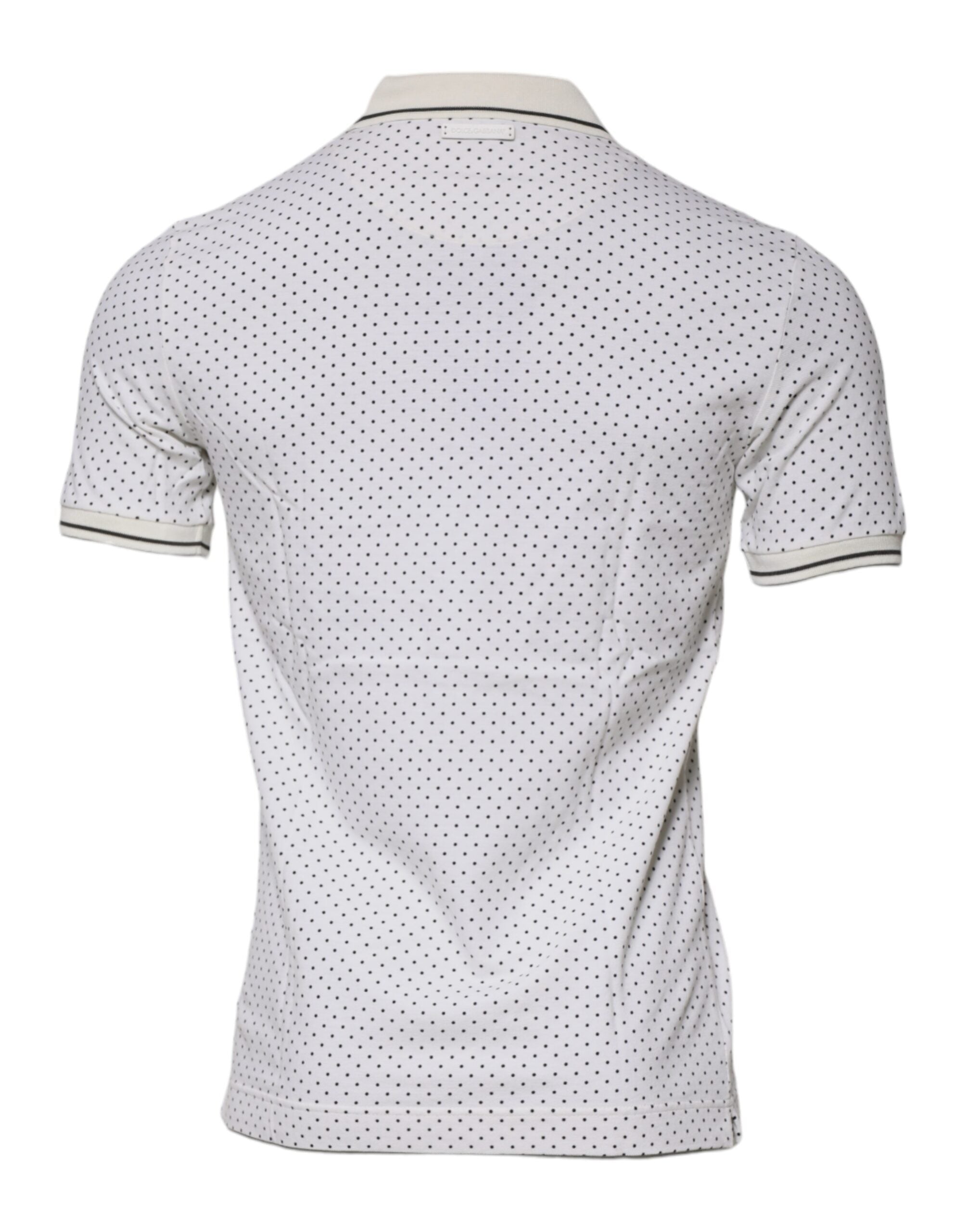 T-shirt polo blanc à pois en coton de Dolce & Gabbana avec col, style décontracté et look élégant.