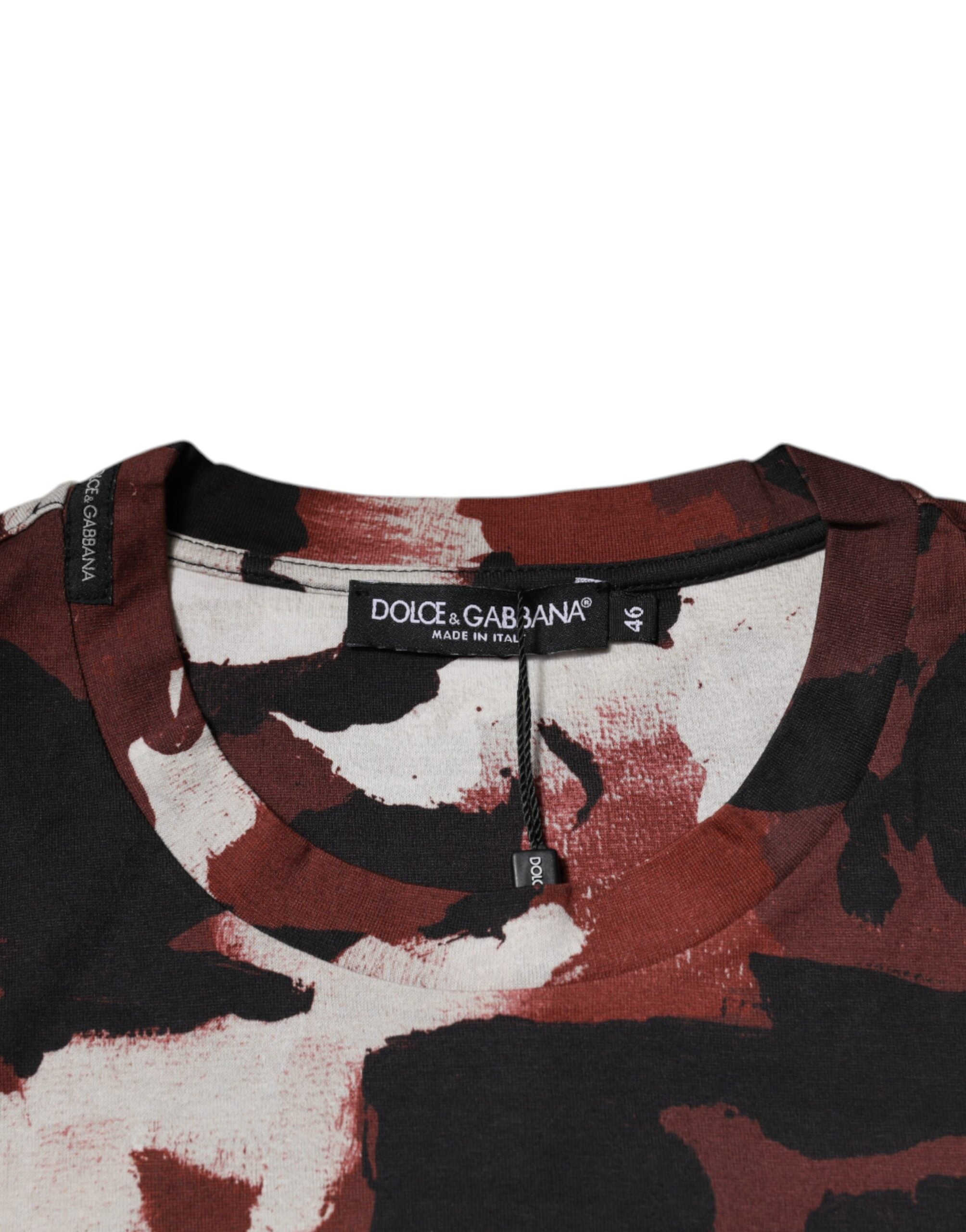 T-shirt à col ras du cou Dolce & Gabbana multicolore camouflage, coton, motif moderne et tendance.