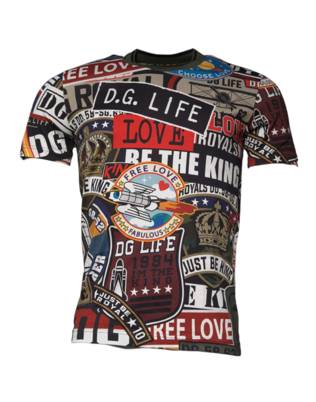 T-shirt homme Dolce & Gabbana en coton avec imprimé graphique multicolore et col rond.