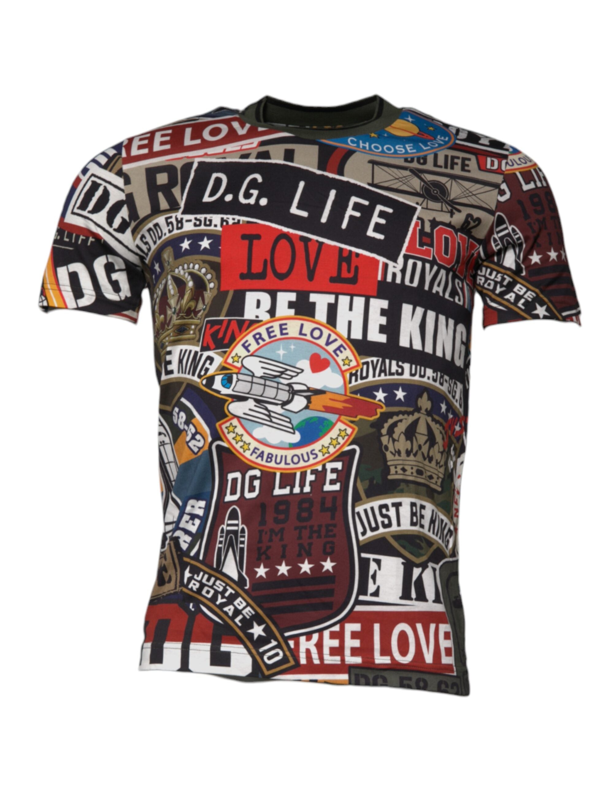 T-shirt homme Dolce & Gabbana en coton avec imprimé graphique multicolore et col rond.