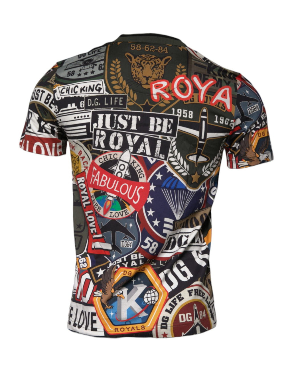 T-shirt homme Dolce & Gabbana en coton à col rond, motif graphique multicolore, design élégant et moderne.