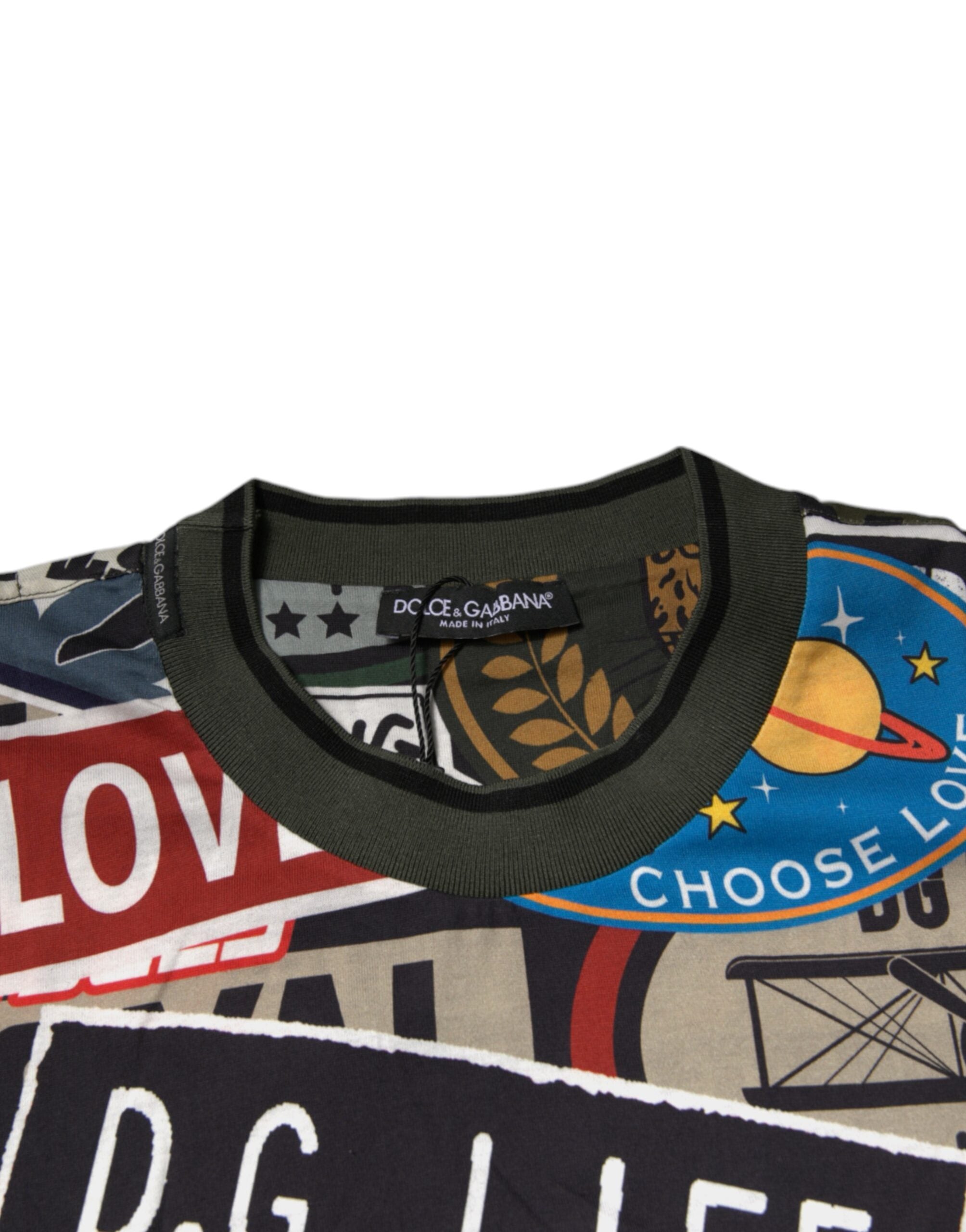 T-shirt en coton à col rond Dolce & Gabbana, graphique multicolore, motif artistique, style moderne et tendance.