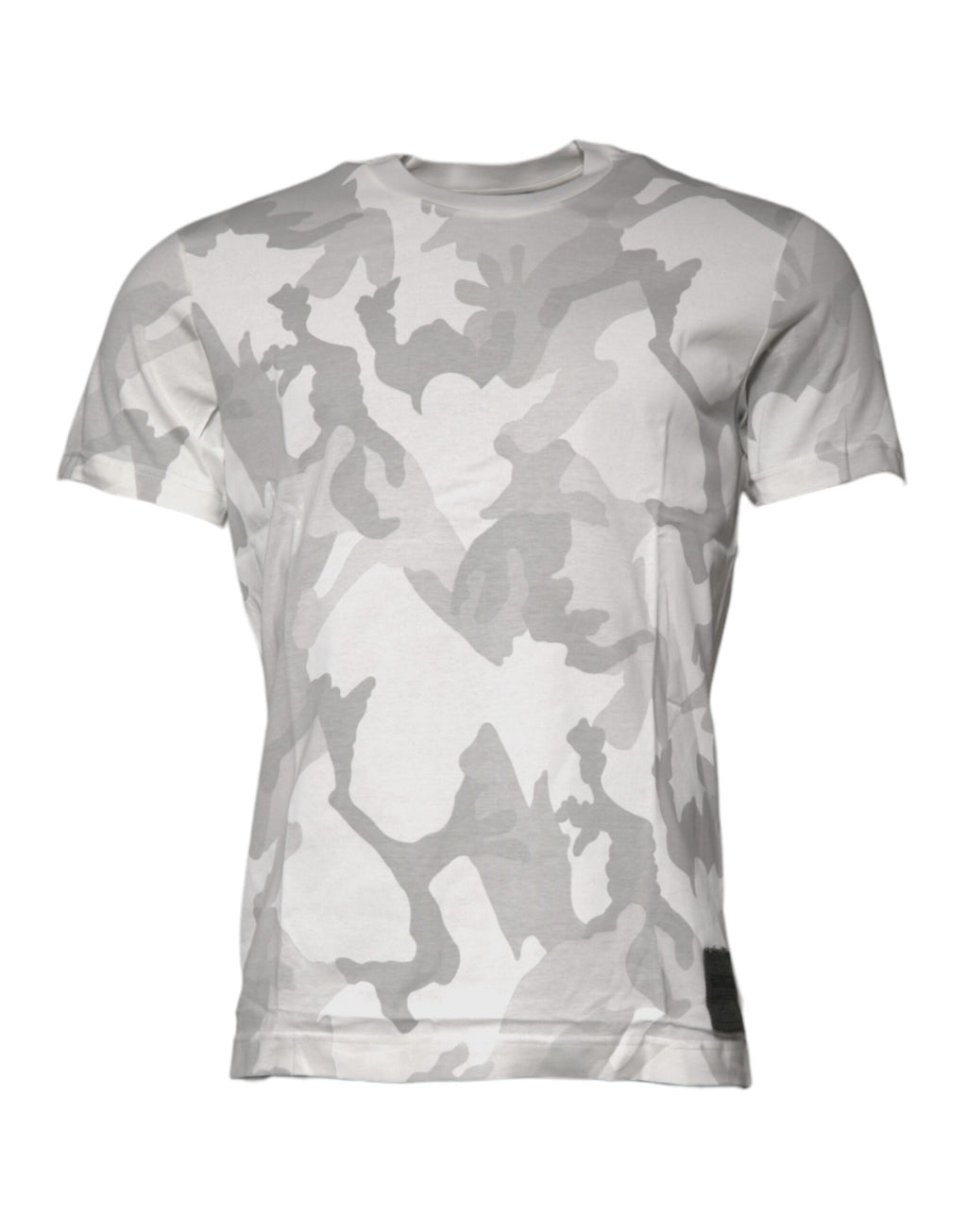 T-shirt à col rond en coton blanc et gris camouflage de Dolce & Gabbana, style décontracté et moderne.