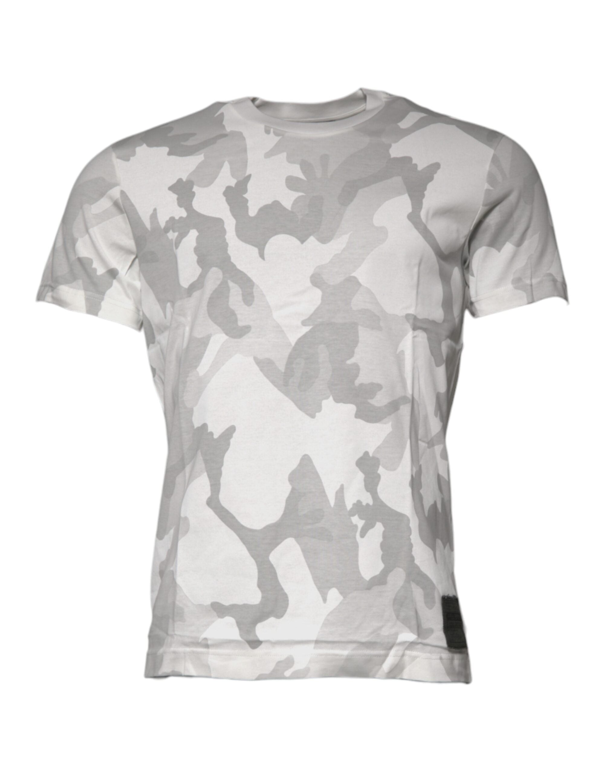 T-shirt à col rond en coton blanc et gris camouflage de Dolce & Gabbana, style décontracté et moderne.
