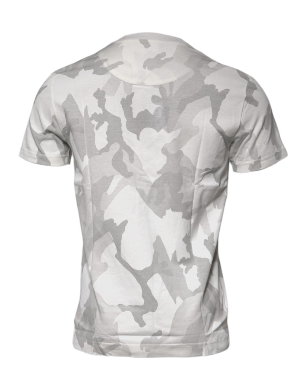 T-shirt blanc et gris camouflage en coton Dolce & Gabbana avec col rond, vue rapprochée sur le design tendance.