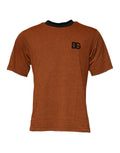 T-shirt en polyester marron Dolce & Gabbana avec logo DG, col rond, style décontracté et moderne.