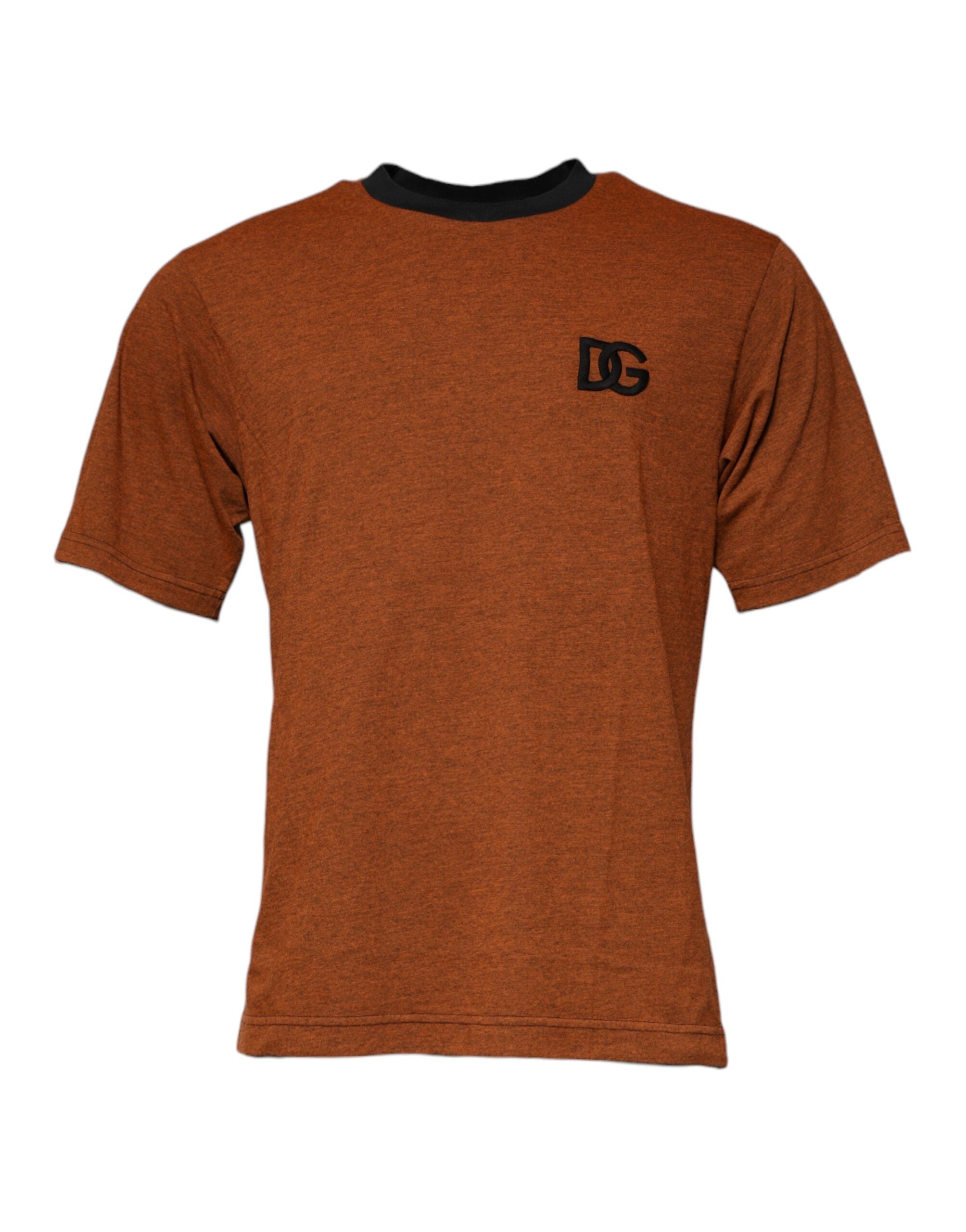 T-shirt en polyester brun Dolce & Gabbana avec logo DG, col rond, portant un style décontracté et moderne.