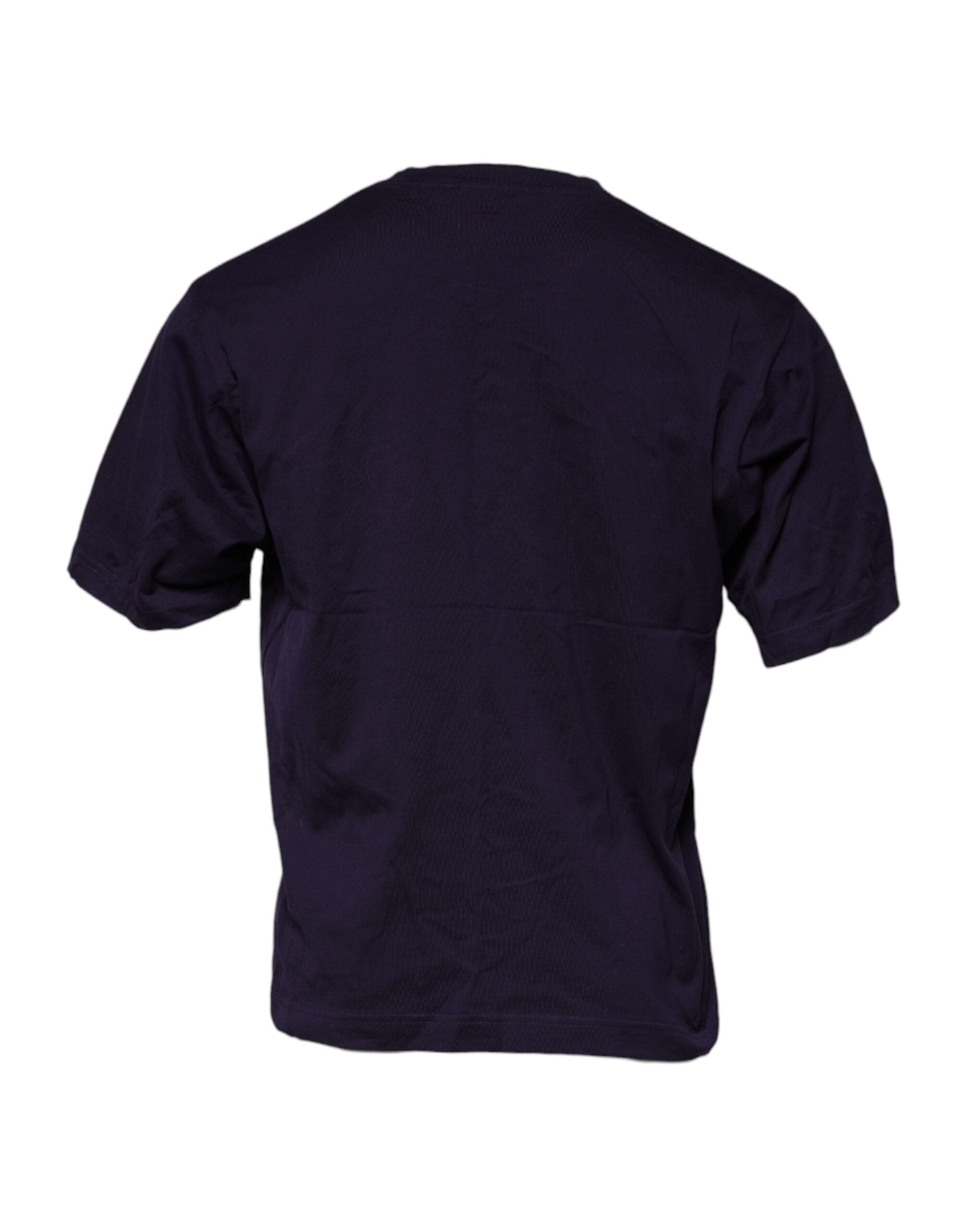 T-shirt en coton violet Dolce & Gabbana avec logo DG, col ras du cou, design élégant et casual, visible sur l'image.