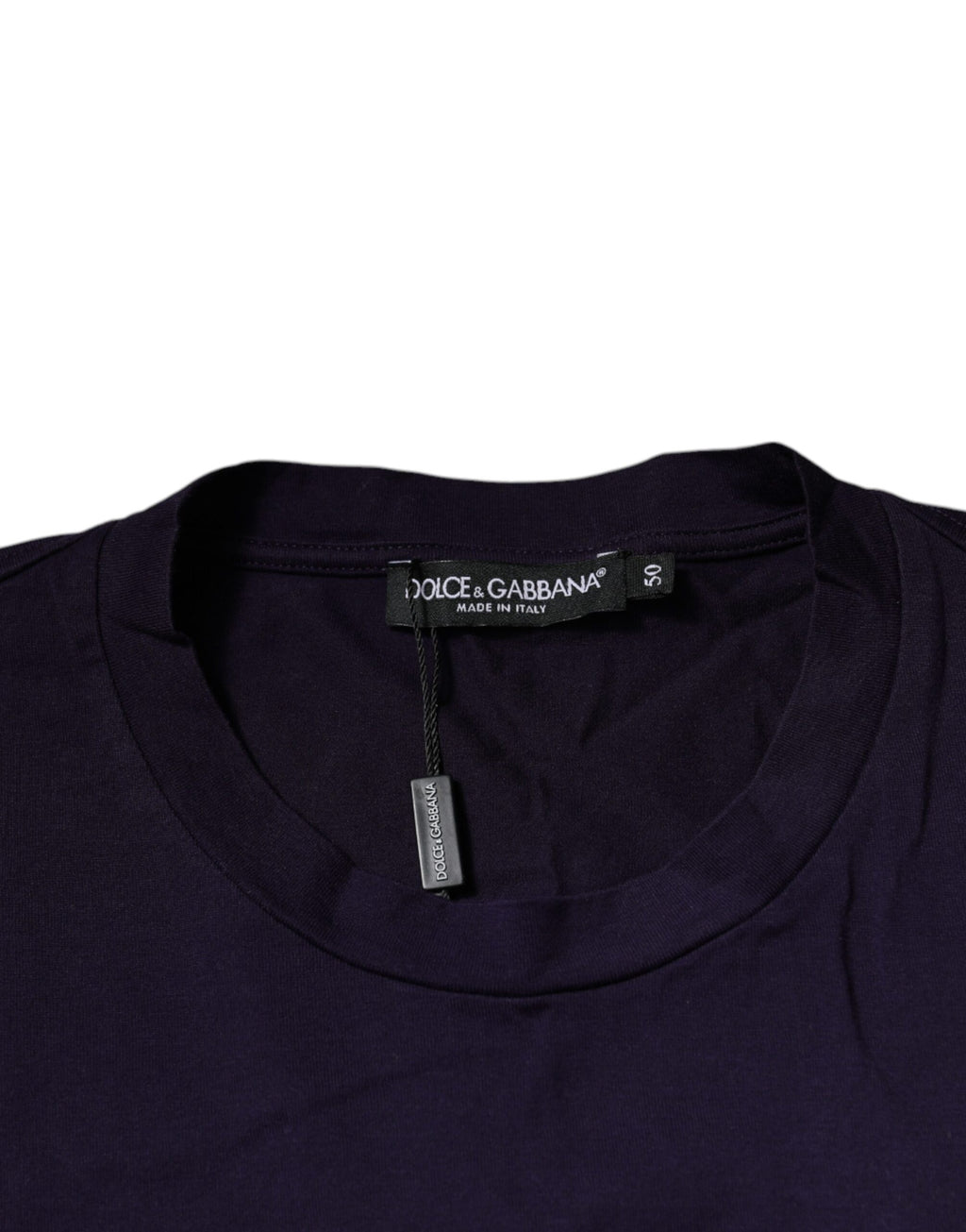 T-shirt en coton violet Dolce & Gabbana avec logo DG, col rond, vue de face.