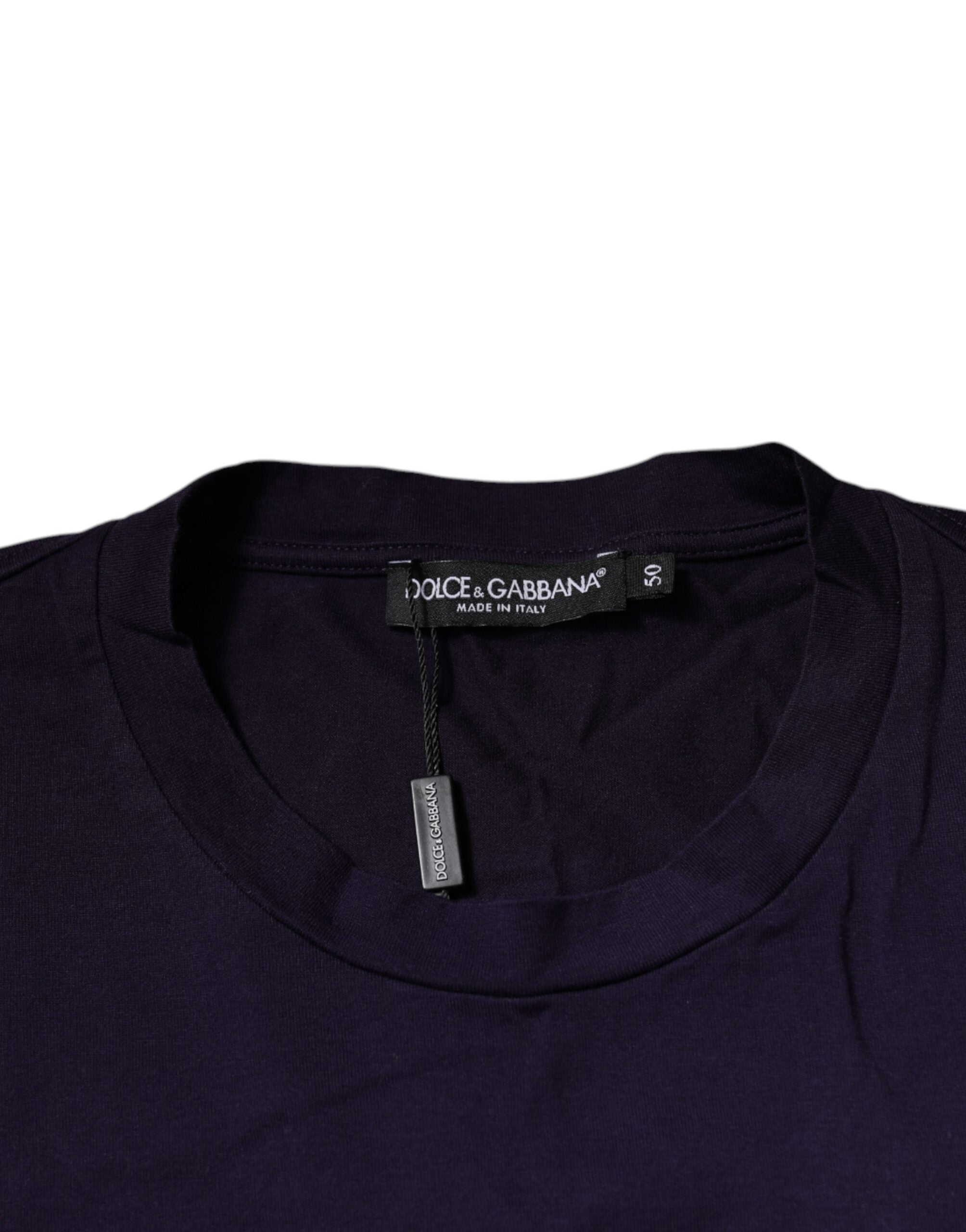 T-shirt en coton violet Dolce & Gabbana avec logo DG, col rond, vue de face.