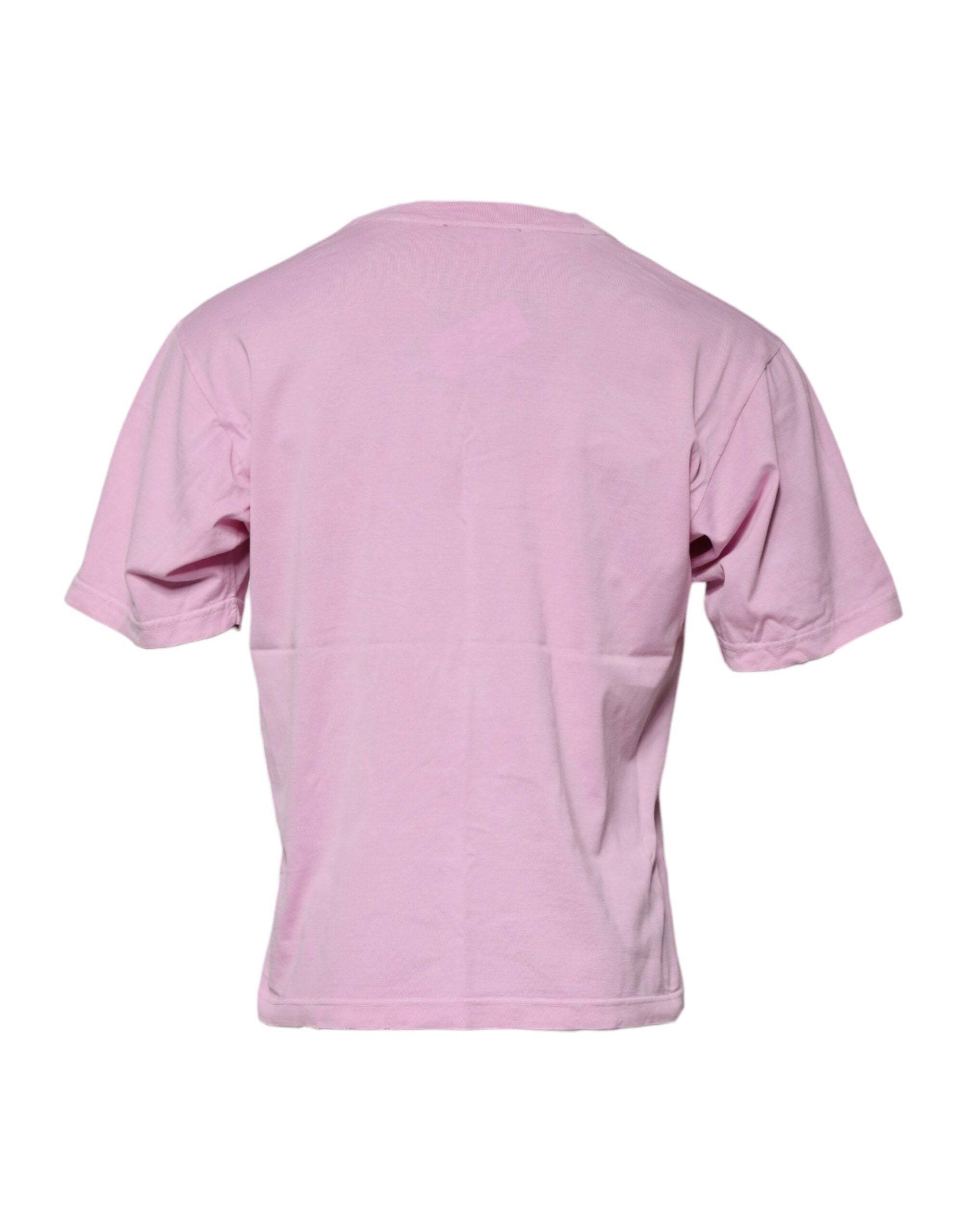 T-shirt en coton rose avec logo imprimé, col rond, Dolce & Gabbana, vêtement décontracté pour femme.