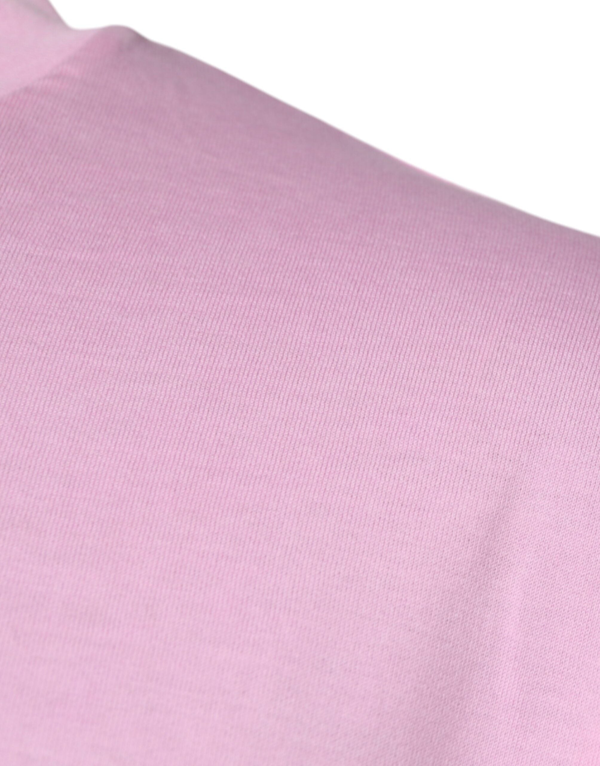 T-shirt en coton rose avec logo imprimé, col rond, de la marque Dolce & Gabbana, vue de face.