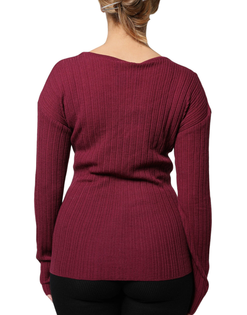 Pull à encolure clé en tricot bordeaux de Roberto Cavalli, sweat-shirt chaud et élégant pour femme.