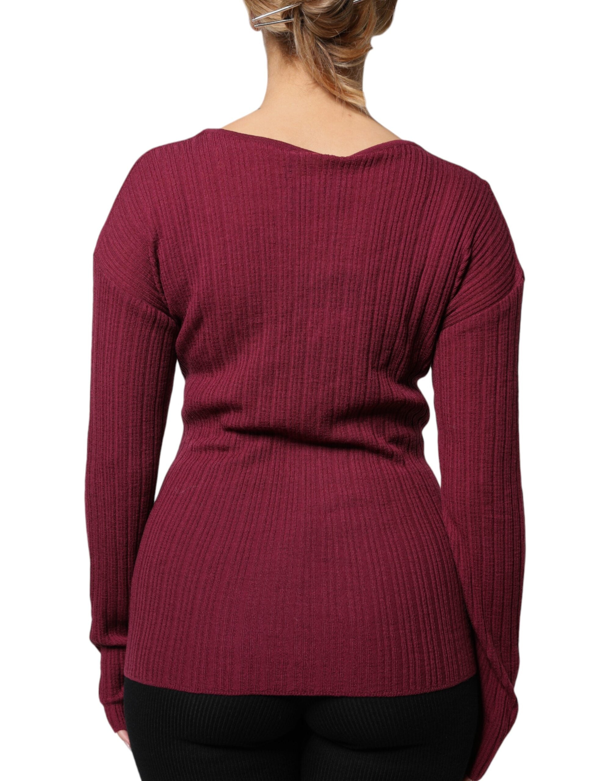 Pull à encolure clé en tricot bordeaux de Roberto Cavalli, sweat-shirt chaud et élégant pour femme.