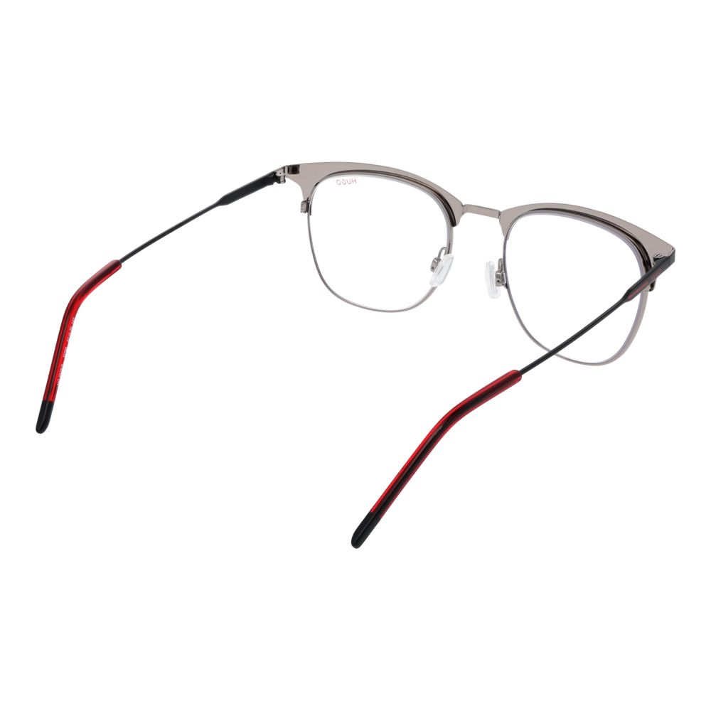 Lunettes de vue en acier inoxydable noir de la marque Hugo Boss, monture élégante et moderne, vue de face.