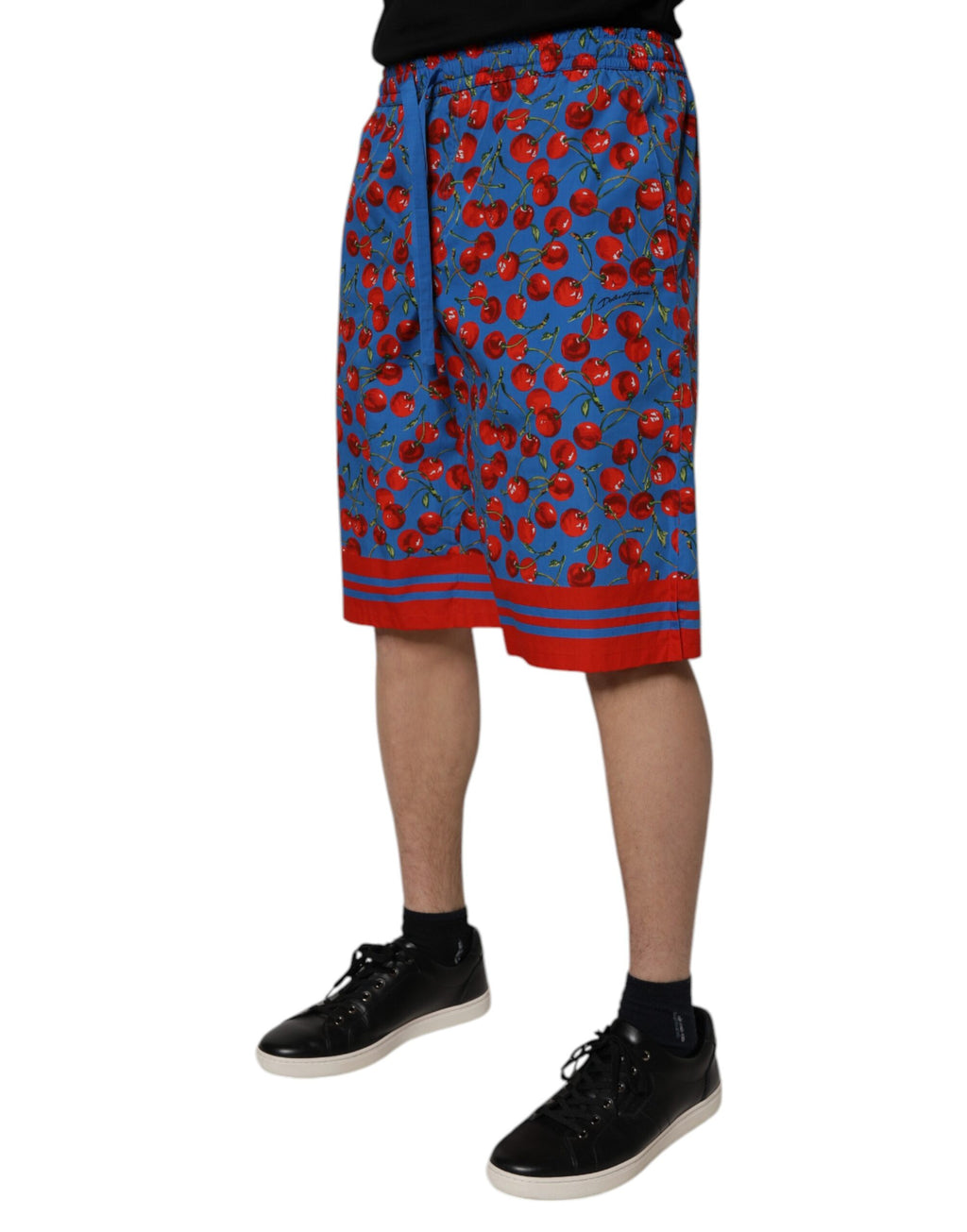 Shorts bermuda en coton à imprimé cerise bleue de Dolce & Gabbana, style décontracté pour homme.
