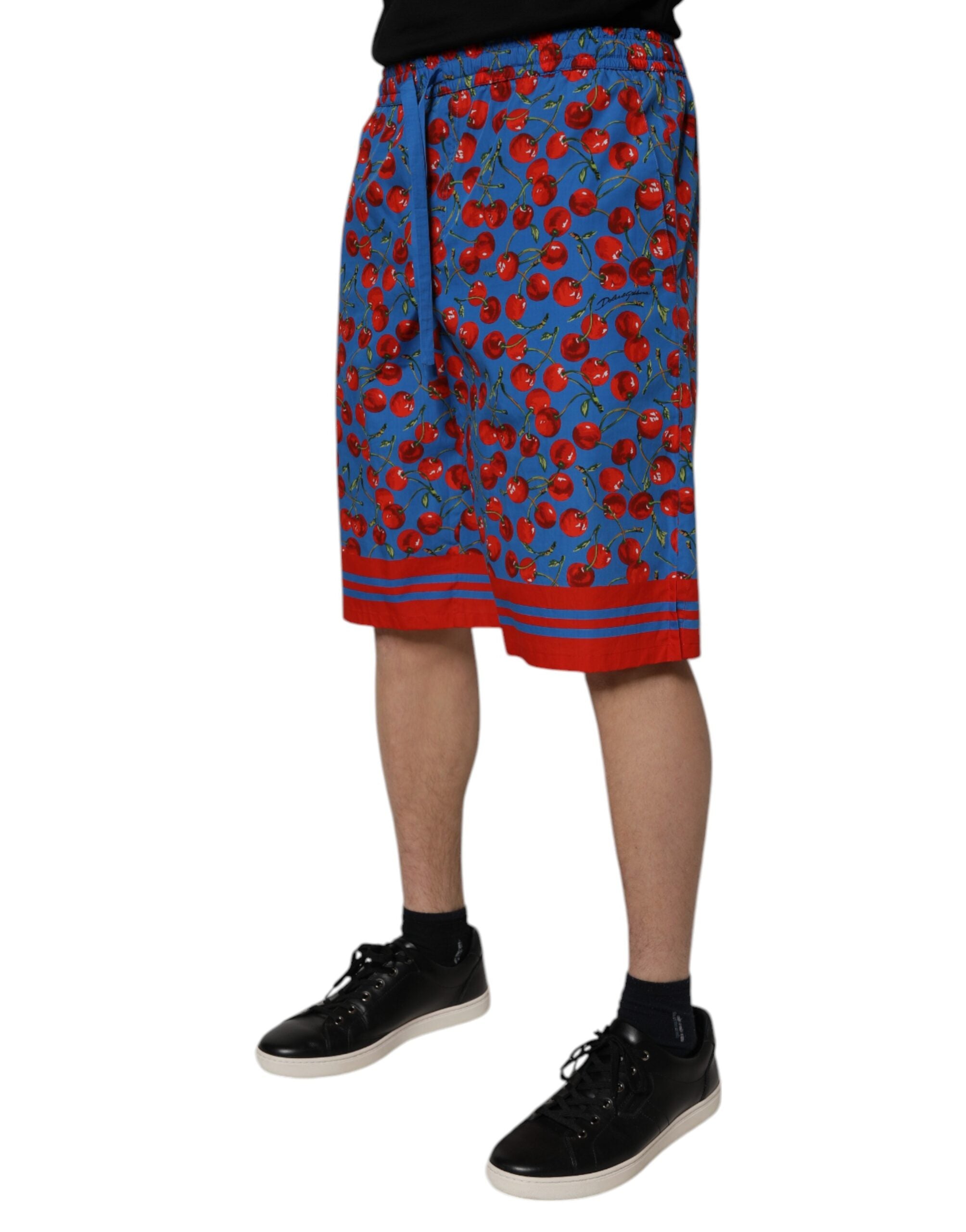 Shorts bermuda en coton à imprimé cerise bleue de Dolce & Gabbana, style décontracté pour homme.
